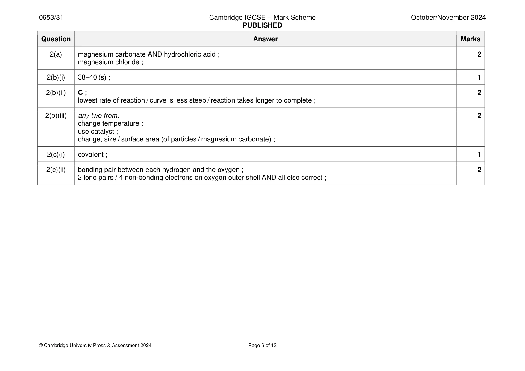 Mark scheme, page 6 of 13