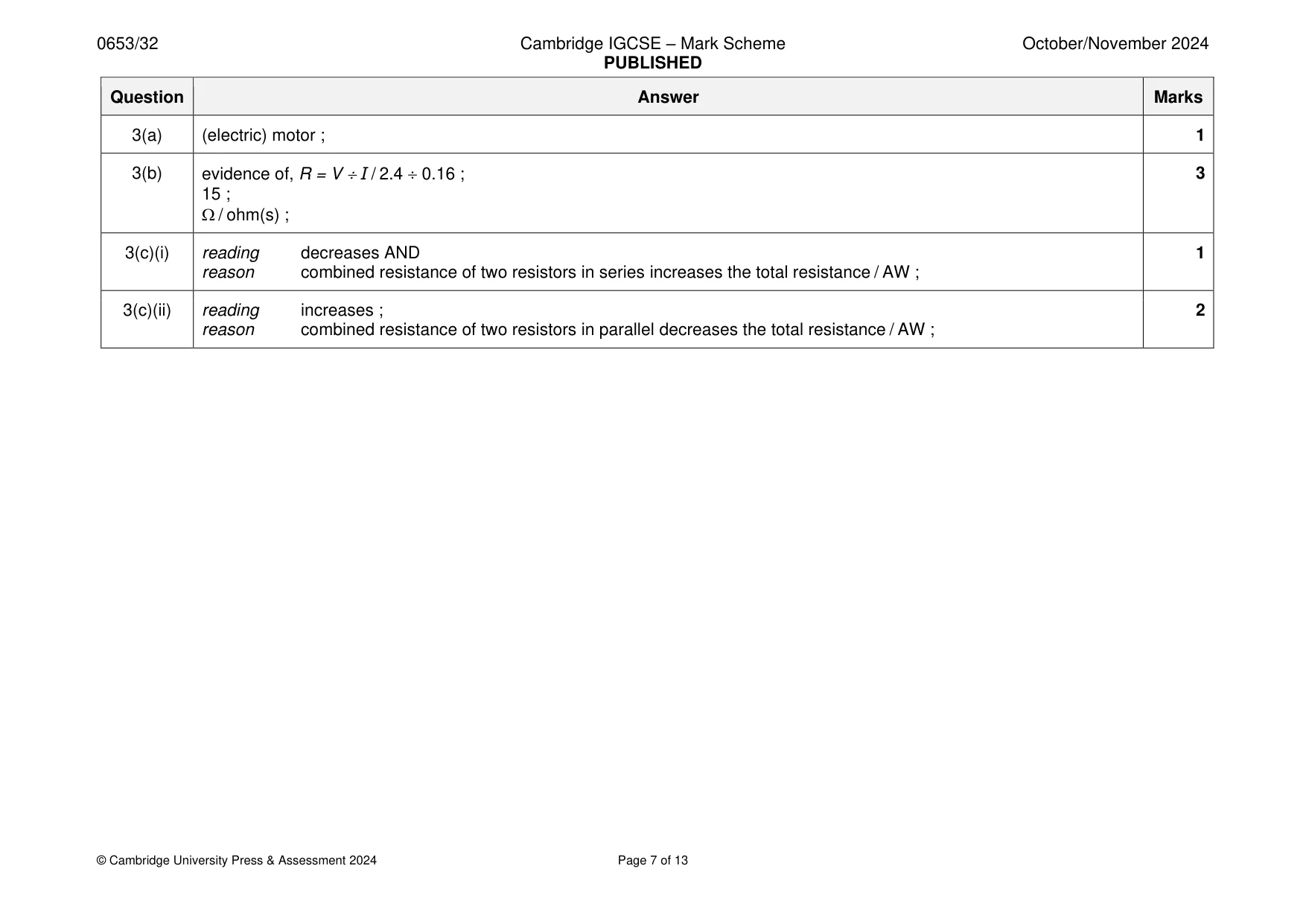 Mark scheme, page 7 of 13