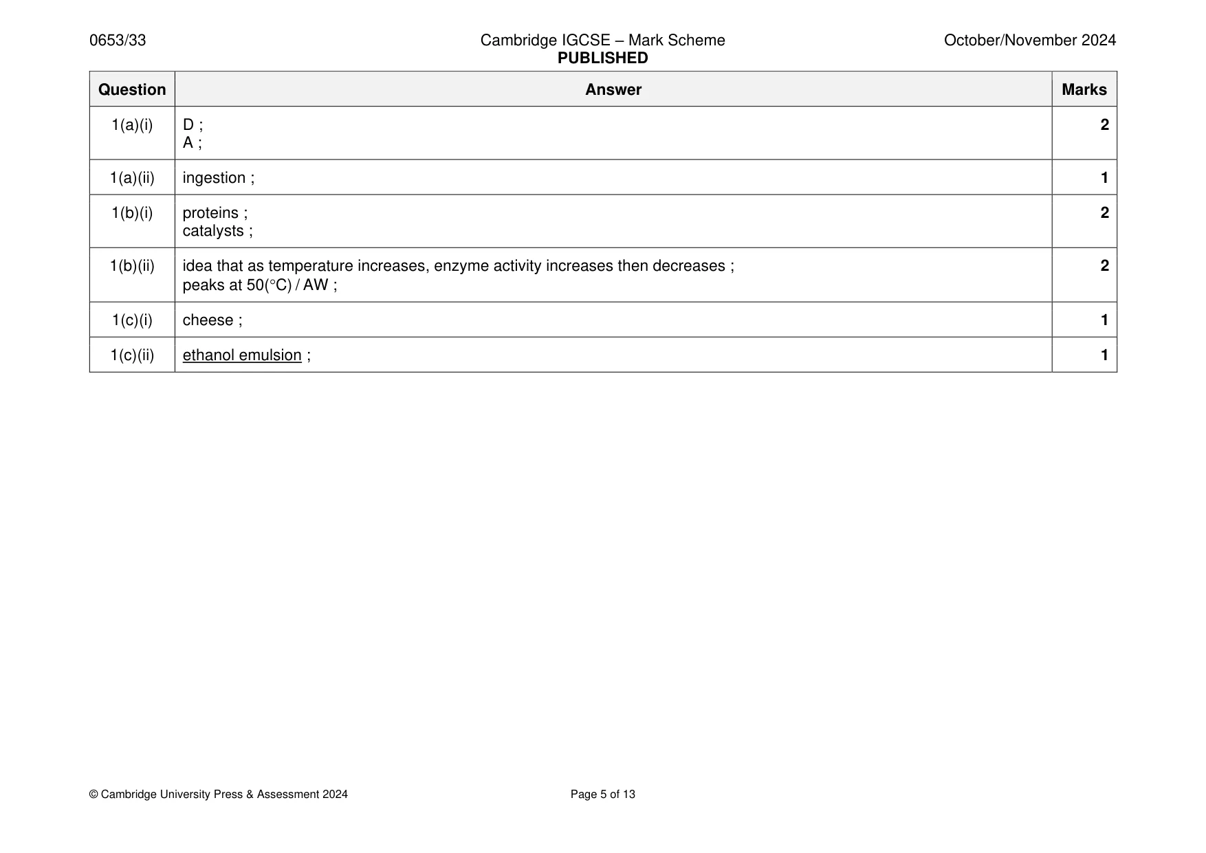 Mark scheme, page 5 of 13