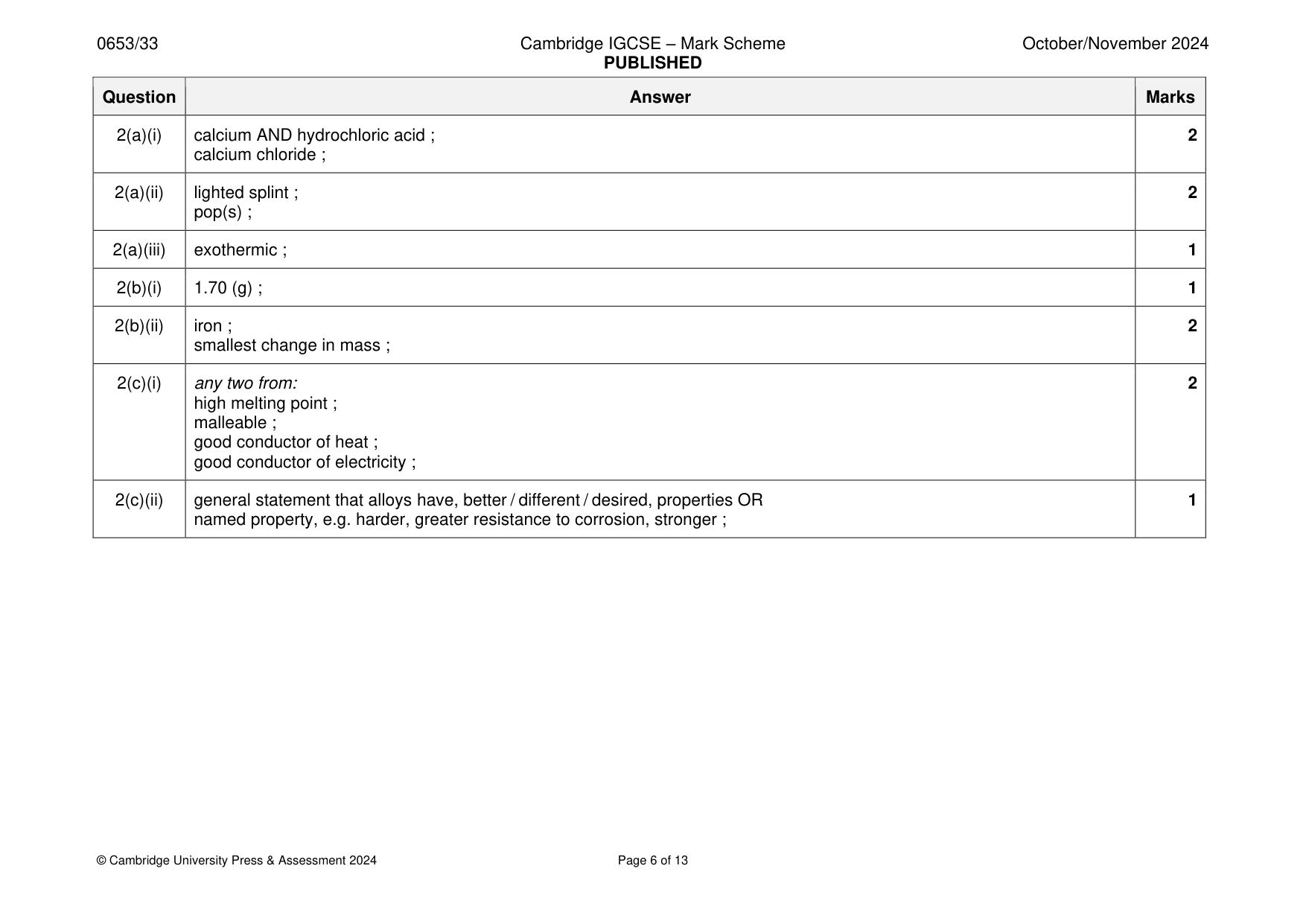 Mark scheme, page 6 of 13