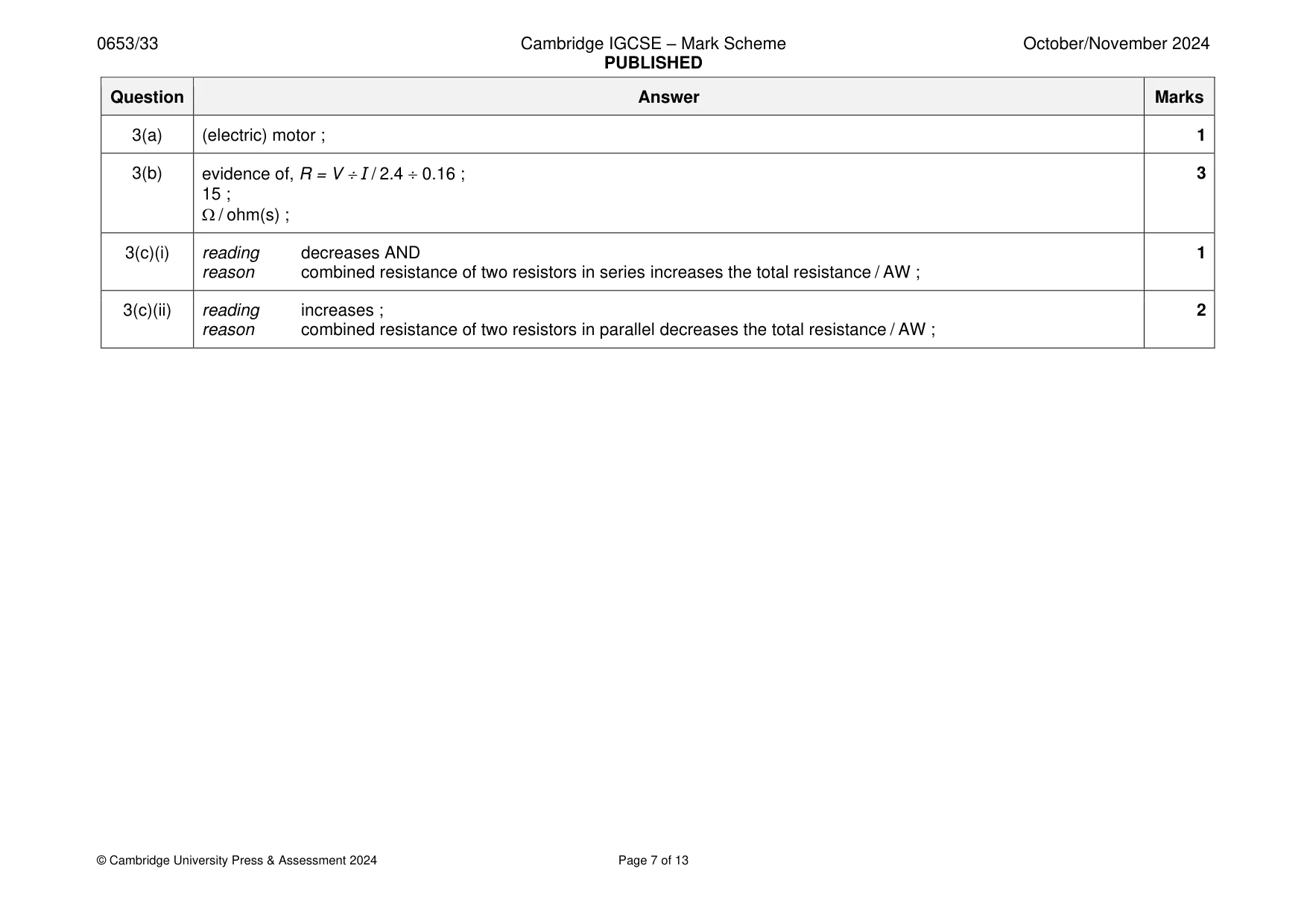 Mark scheme, page 7 of 13