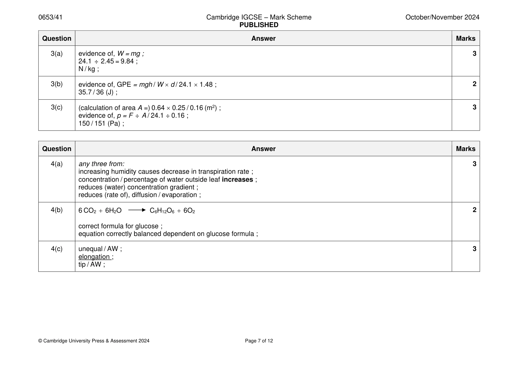 Mark scheme, page 7 of 12