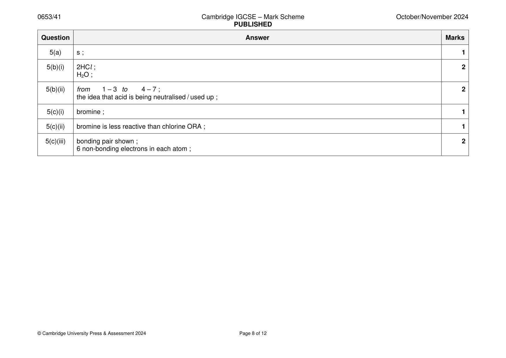 Mark scheme, page 8 of 12
