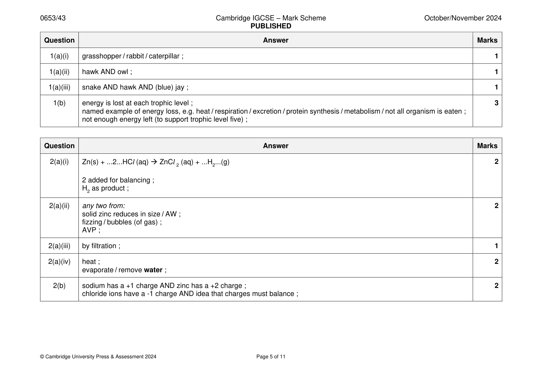 Mark scheme, page 5 of 11