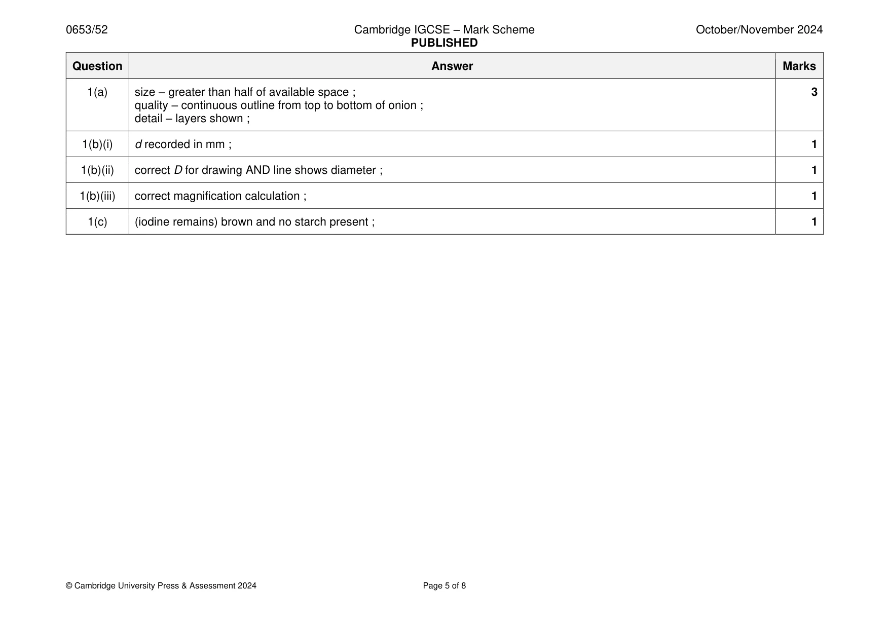 Mark scheme, page 5 of 8