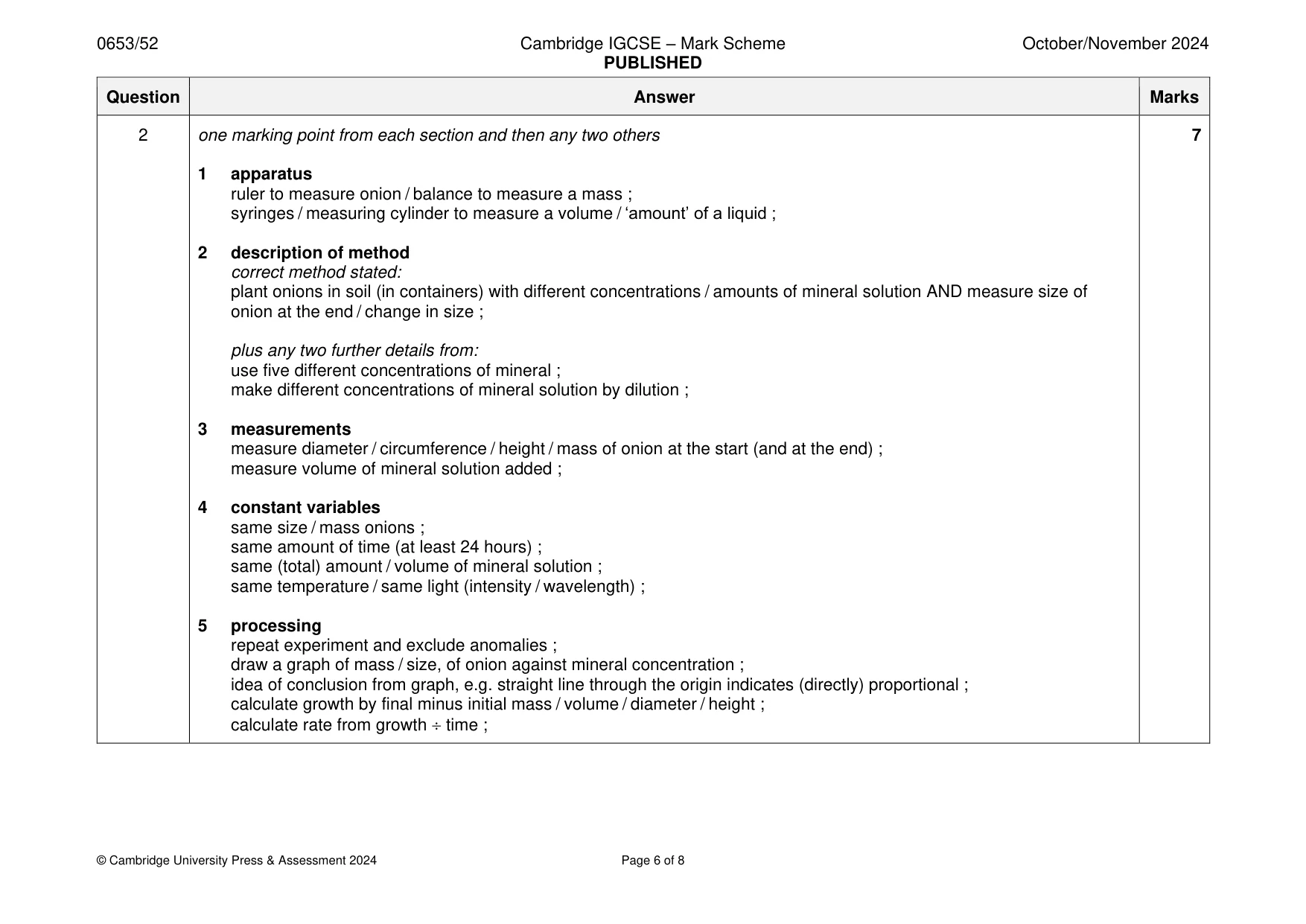 Mark scheme, page 6 of 8