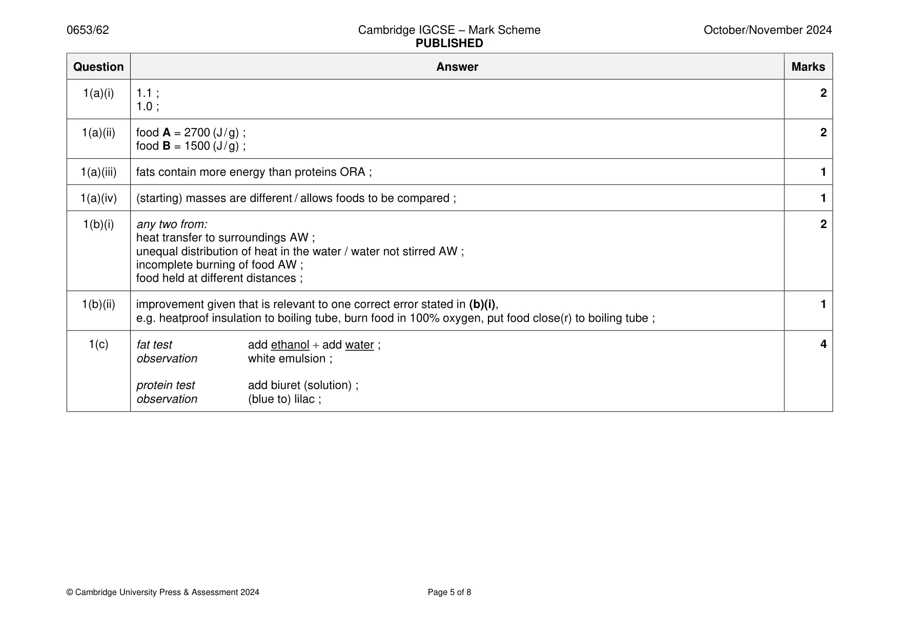 Mark scheme, page 5 of 8