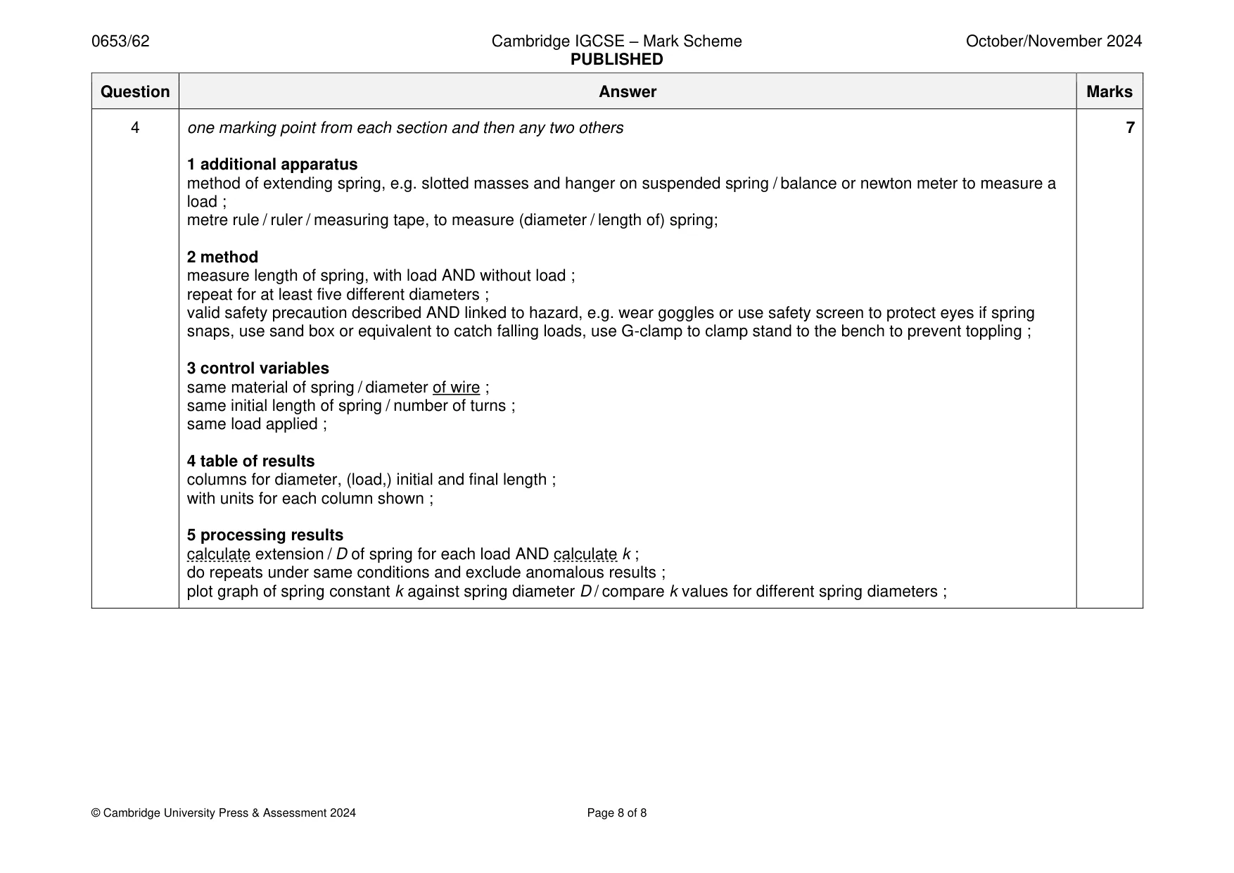Mark scheme, page 8 of 8