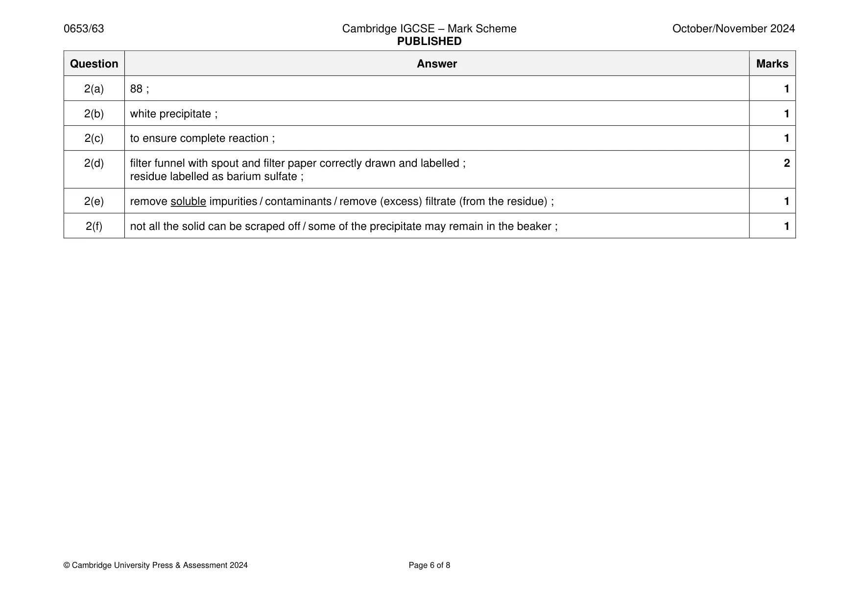 Mark scheme, page 6 of 8