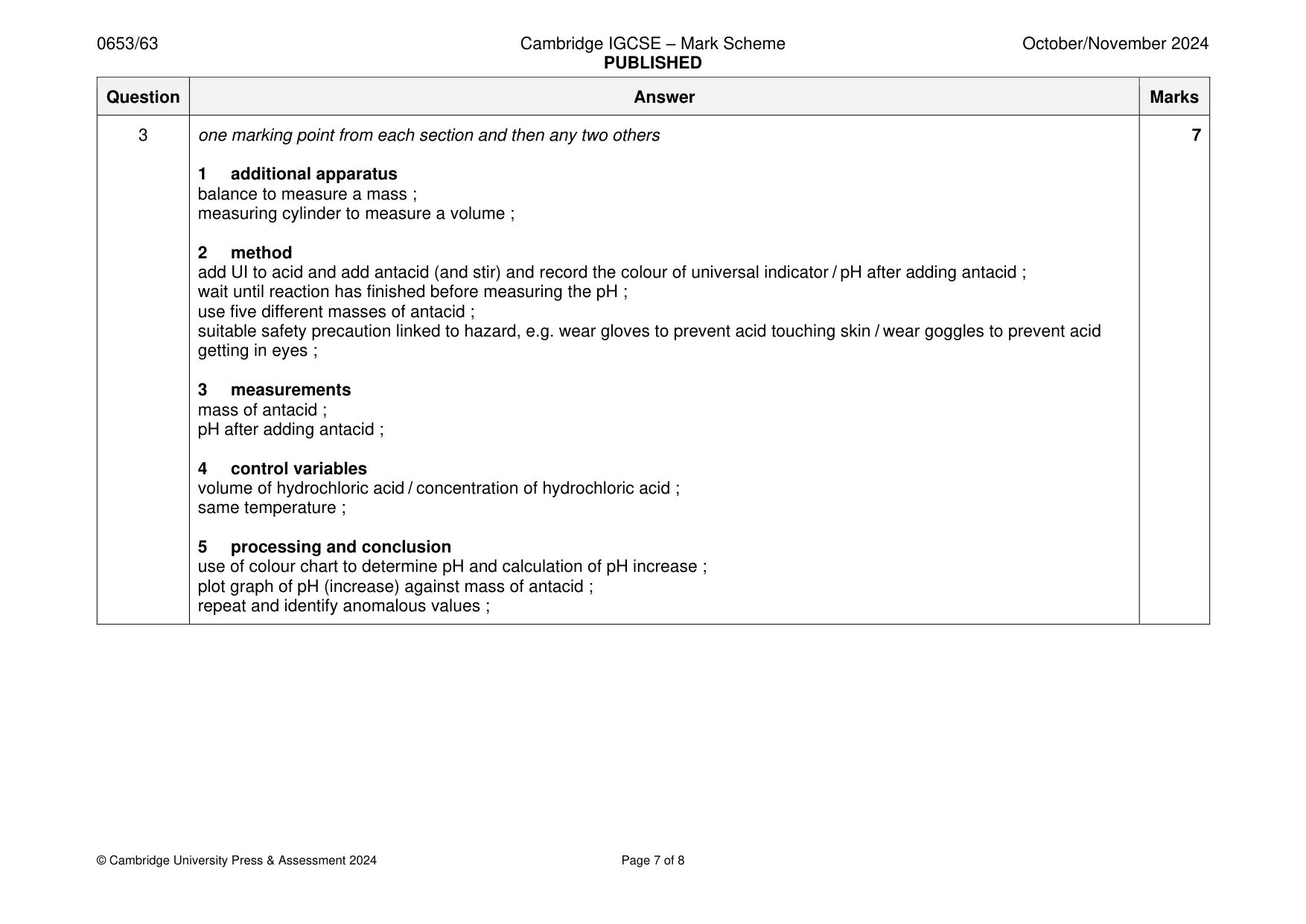 Mark scheme, page 7 of 8