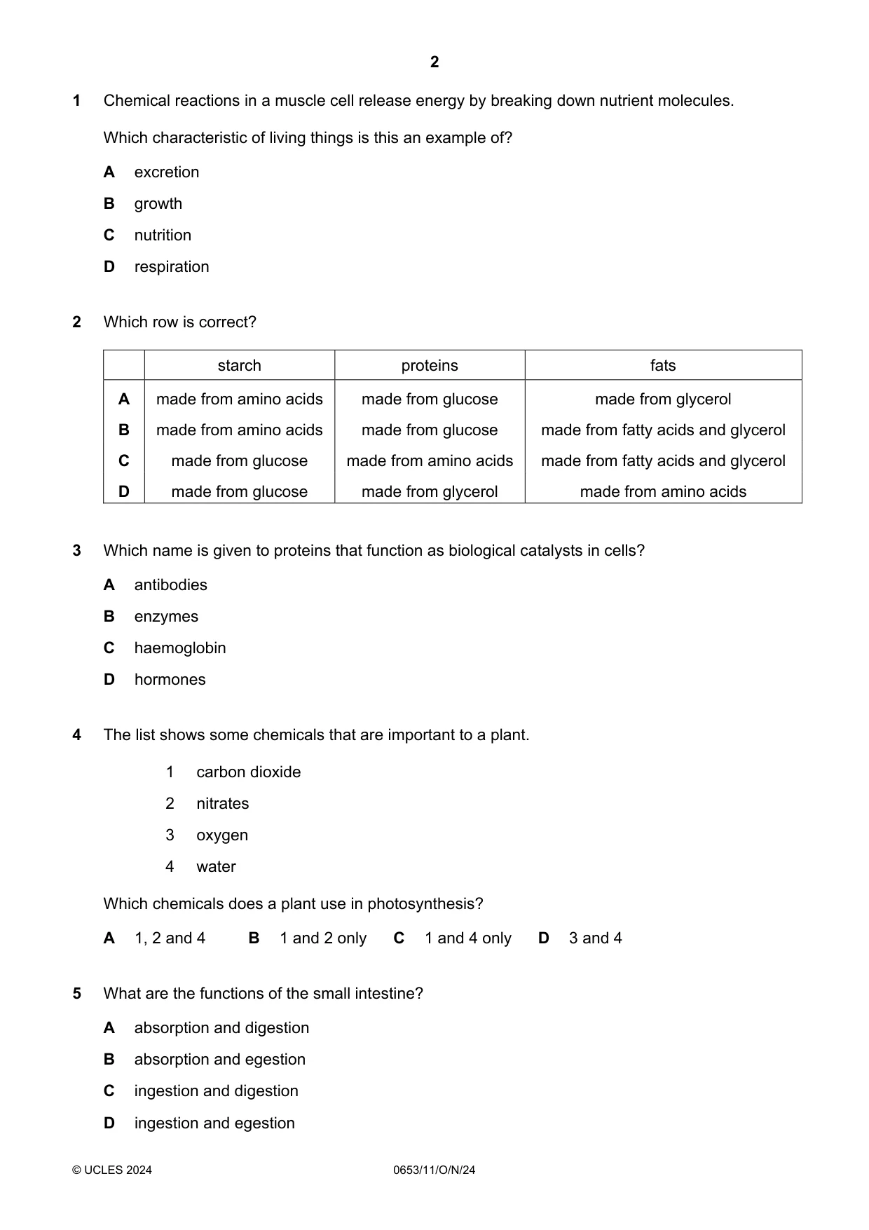 Cambridge IGCSE Science - Combined 0653 2024 Oct/Nov Paper 1 · Variant 1 question paper, page 2 of 16