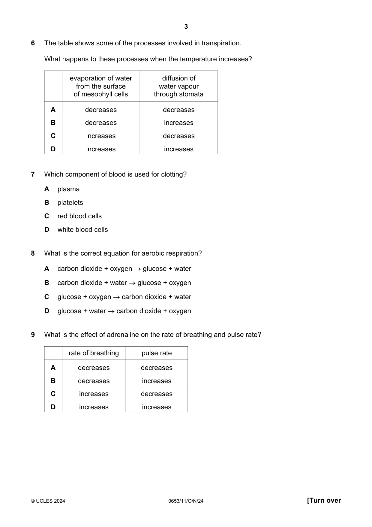 Cambridge IGCSE Science - Combined 0653 2024 Oct/Nov Paper 1 · Variant 1 question paper, page 3 of 16