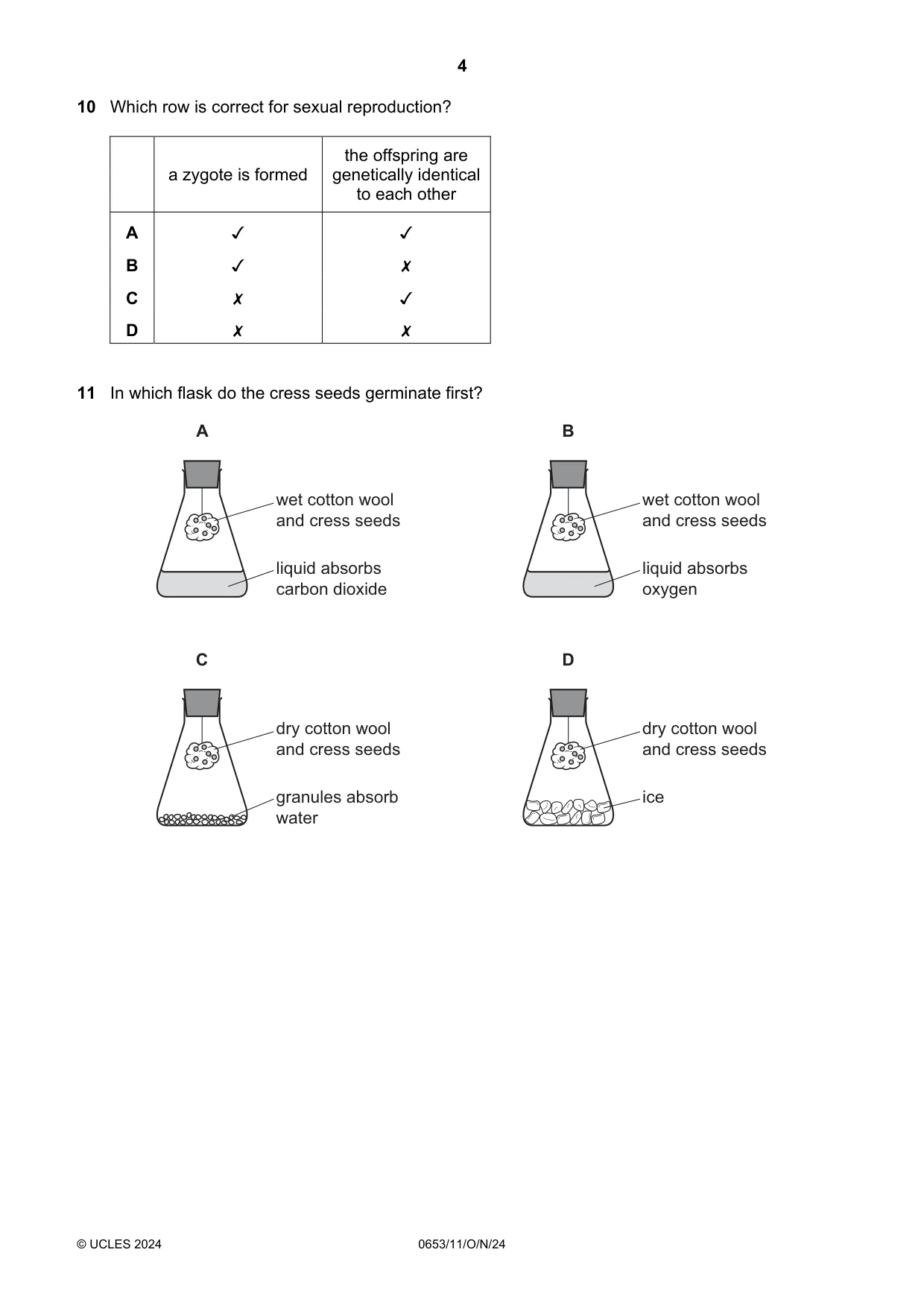 Cambridge IGCSE Science - Combined 0653 2024 Oct/Nov Paper 1 · Variant 1 question paper, page 4 of 16