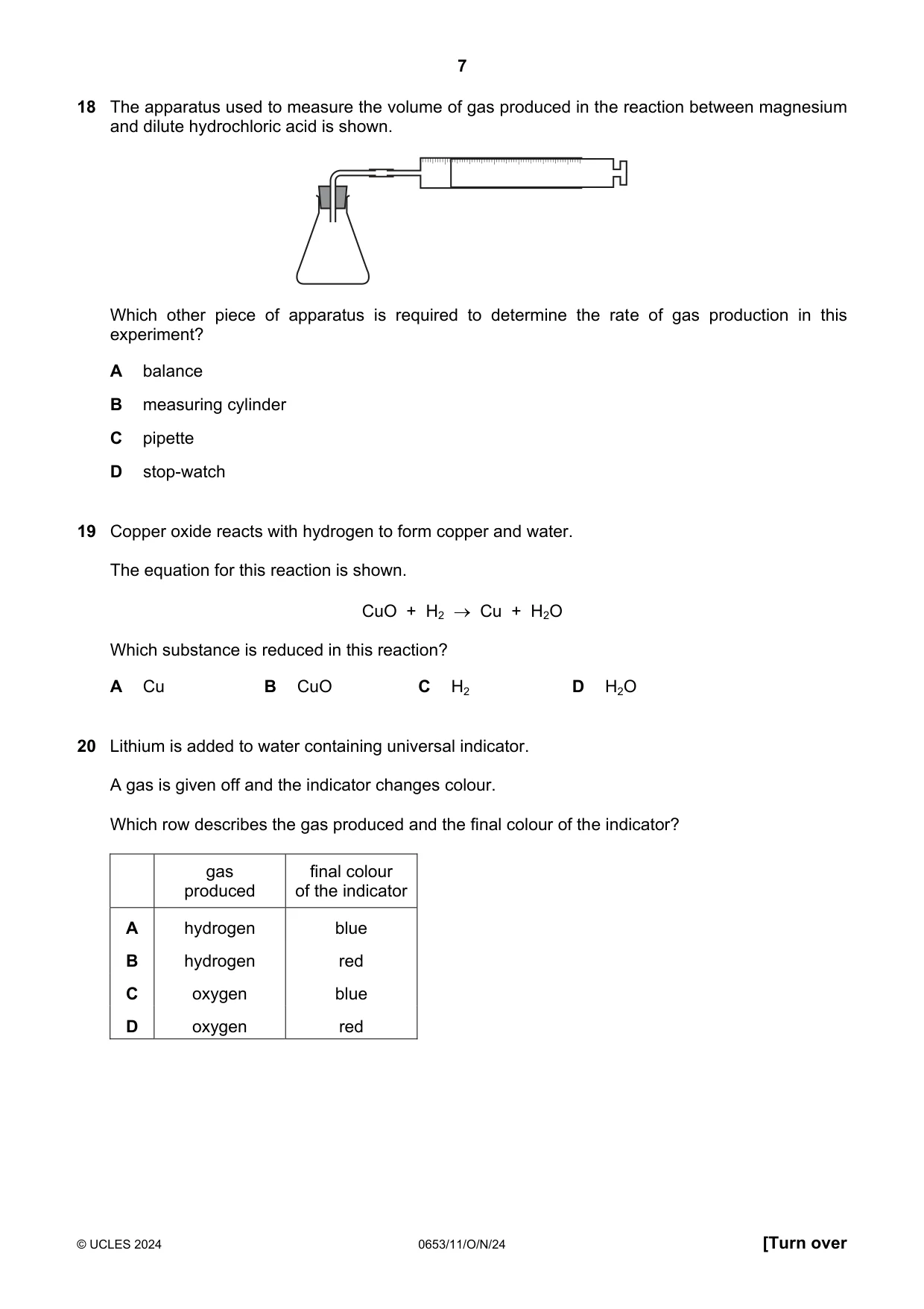 Cambridge IGCSE Science - Combined 0653 2024 Oct/Nov Paper 1 · Variant 1 question paper, page 7 of 16