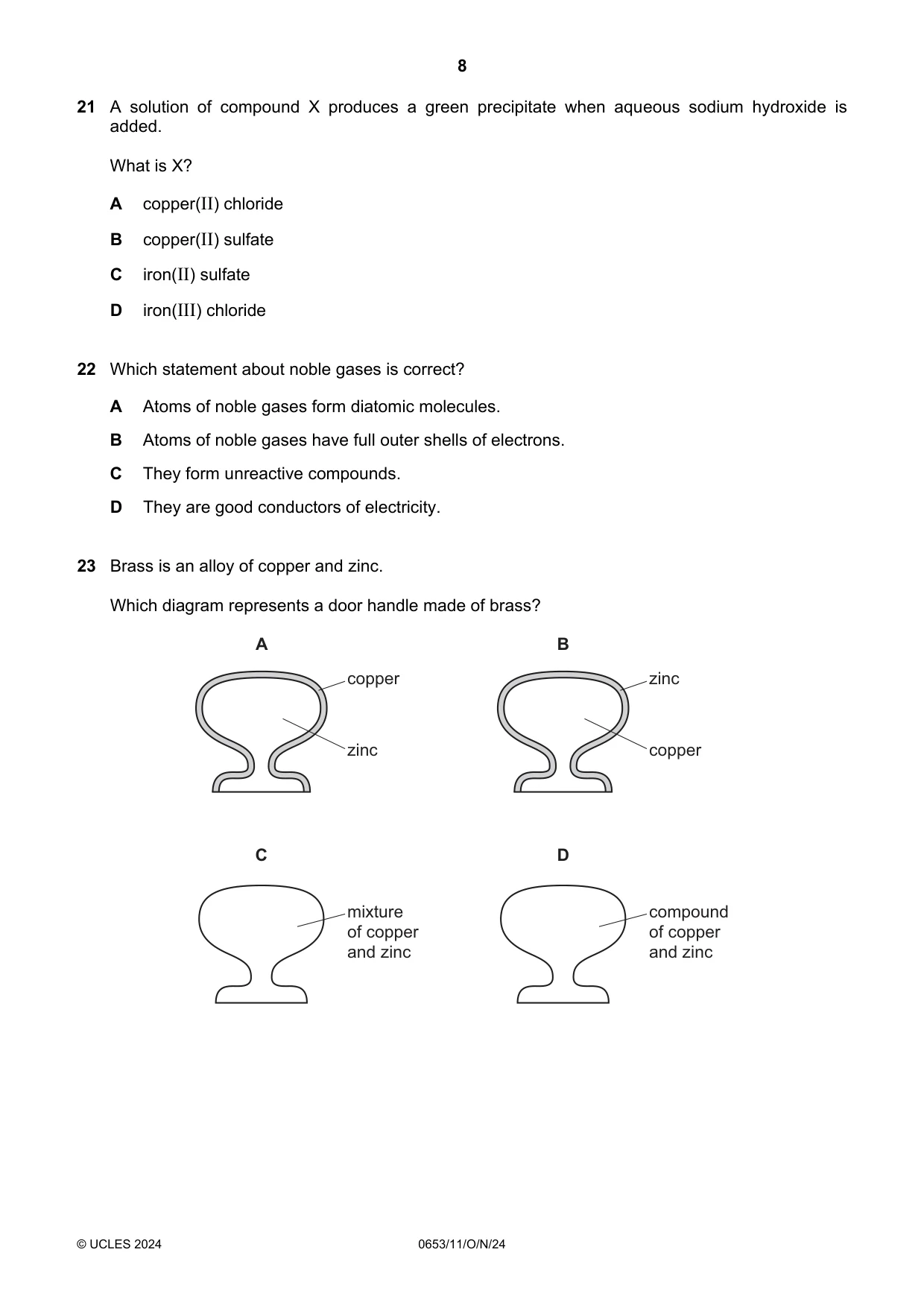 Cambridge IGCSE Science - Combined 0653 2024 Oct/Nov Paper 1 · Variant 1 question paper, page 8 of 16
