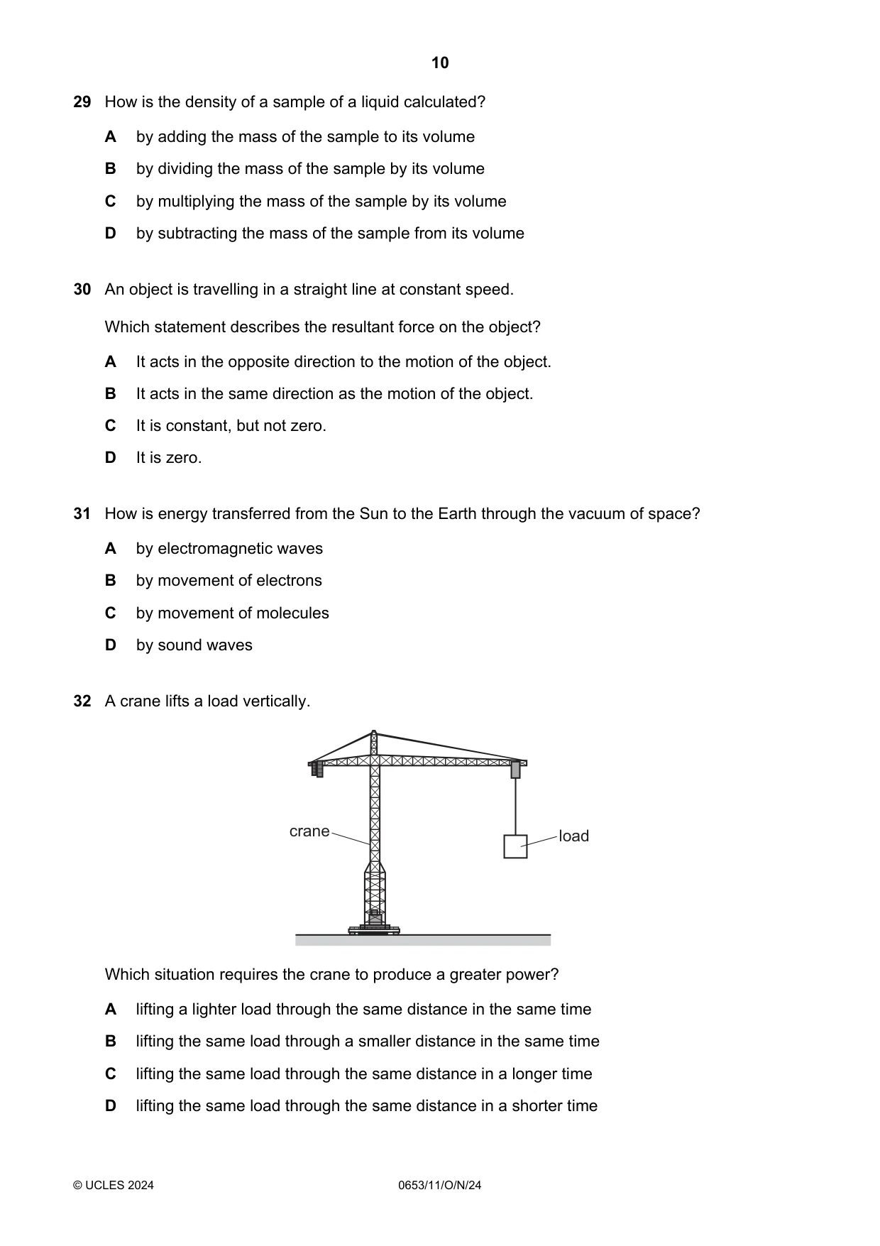 Cambridge IGCSE Science - Combined 0653 2024 Oct/Nov Paper 1 · Variant 1 question paper, page 10 of 16