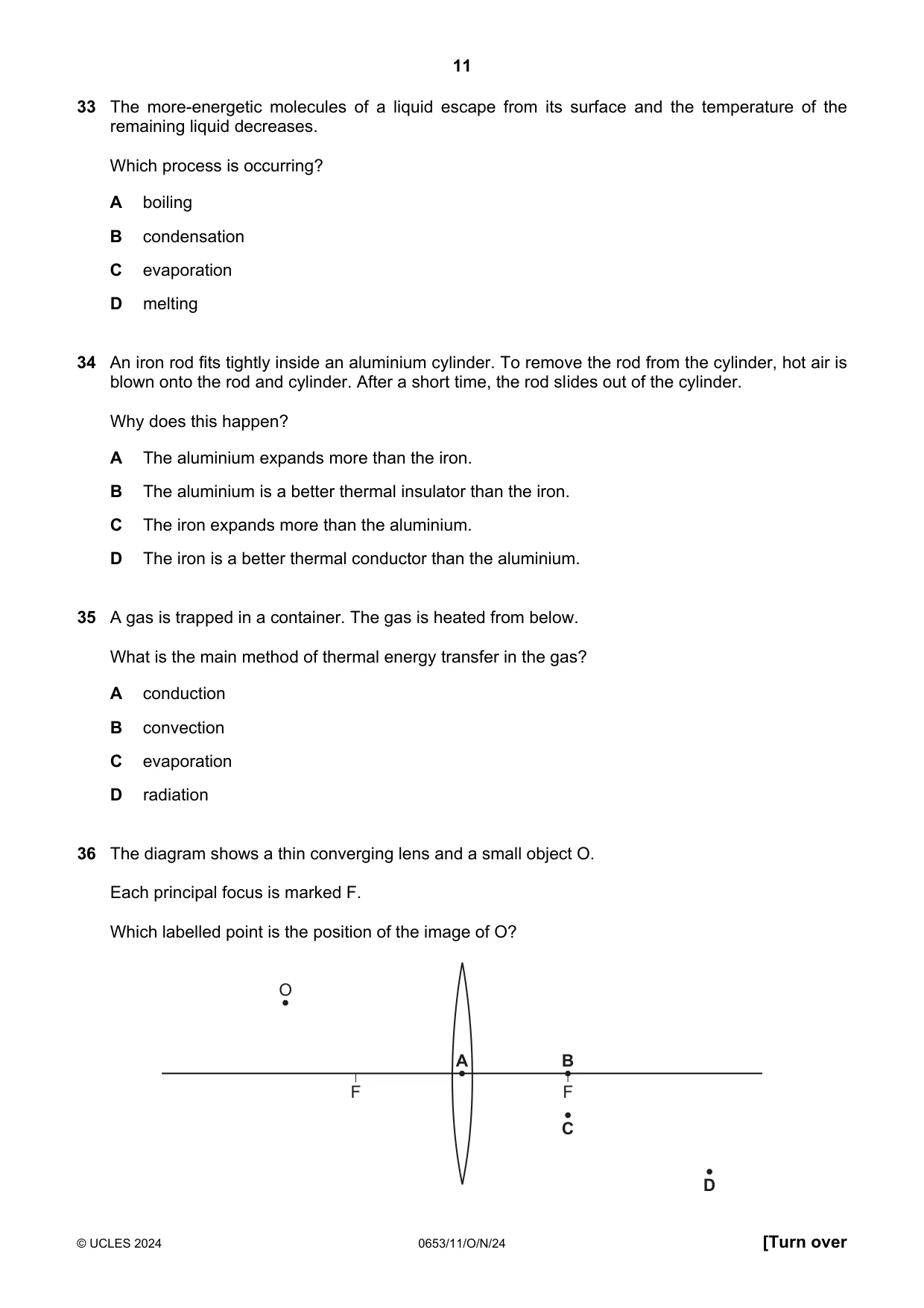 Cambridge IGCSE Science - Combined 0653 2024 Oct/Nov Paper 1 · Variant 1 question paper, page 11 of 16