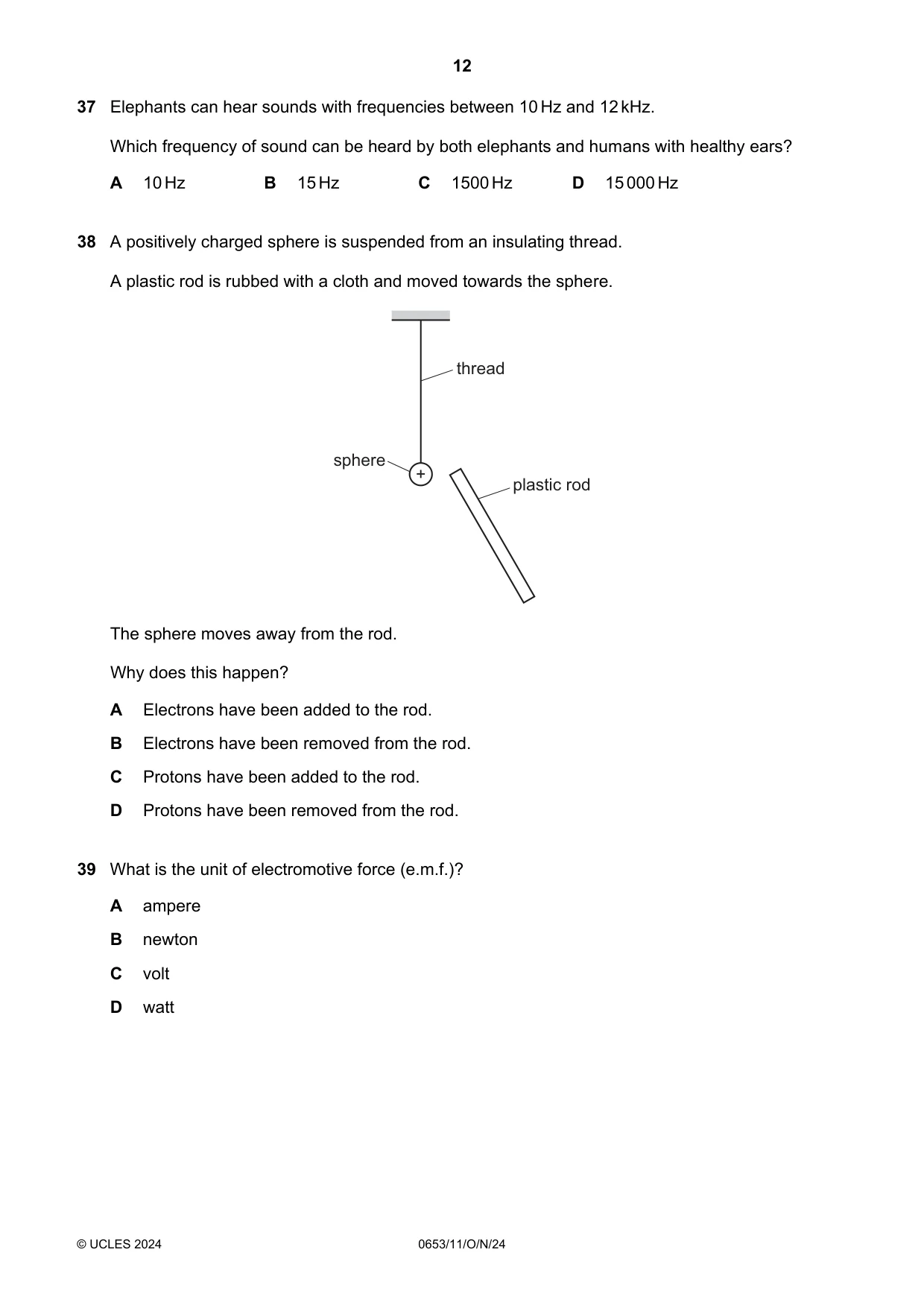 Cambridge IGCSE Science - Combined 0653 2024 Oct/Nov Paper 1 · Variant 1 question paper, page 12 of 16