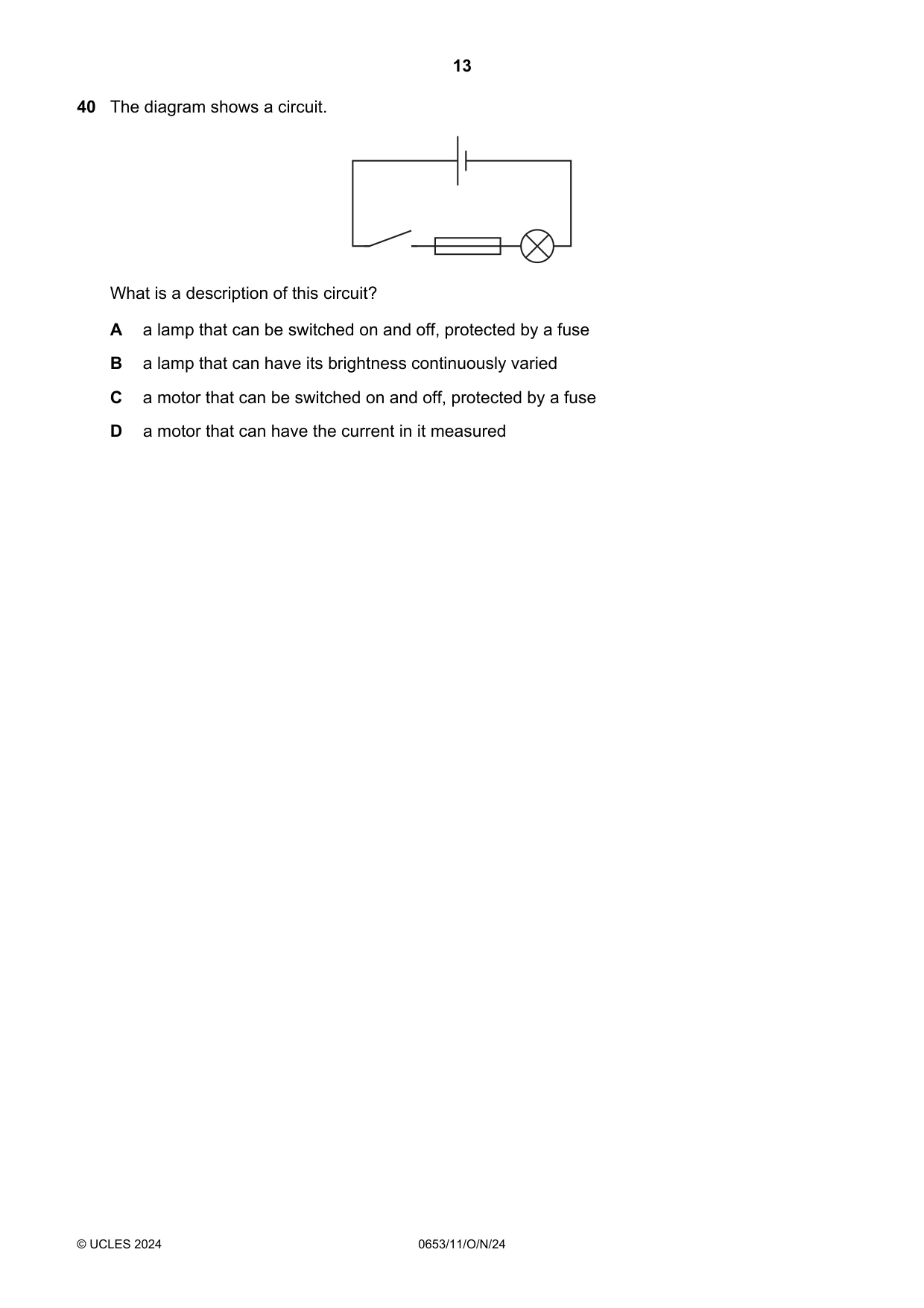 Cambridge IGCSE Science - Combined 0653 2024 Oct/Nov Paper 1 · Variant 1 question paper, page 13 of 16
