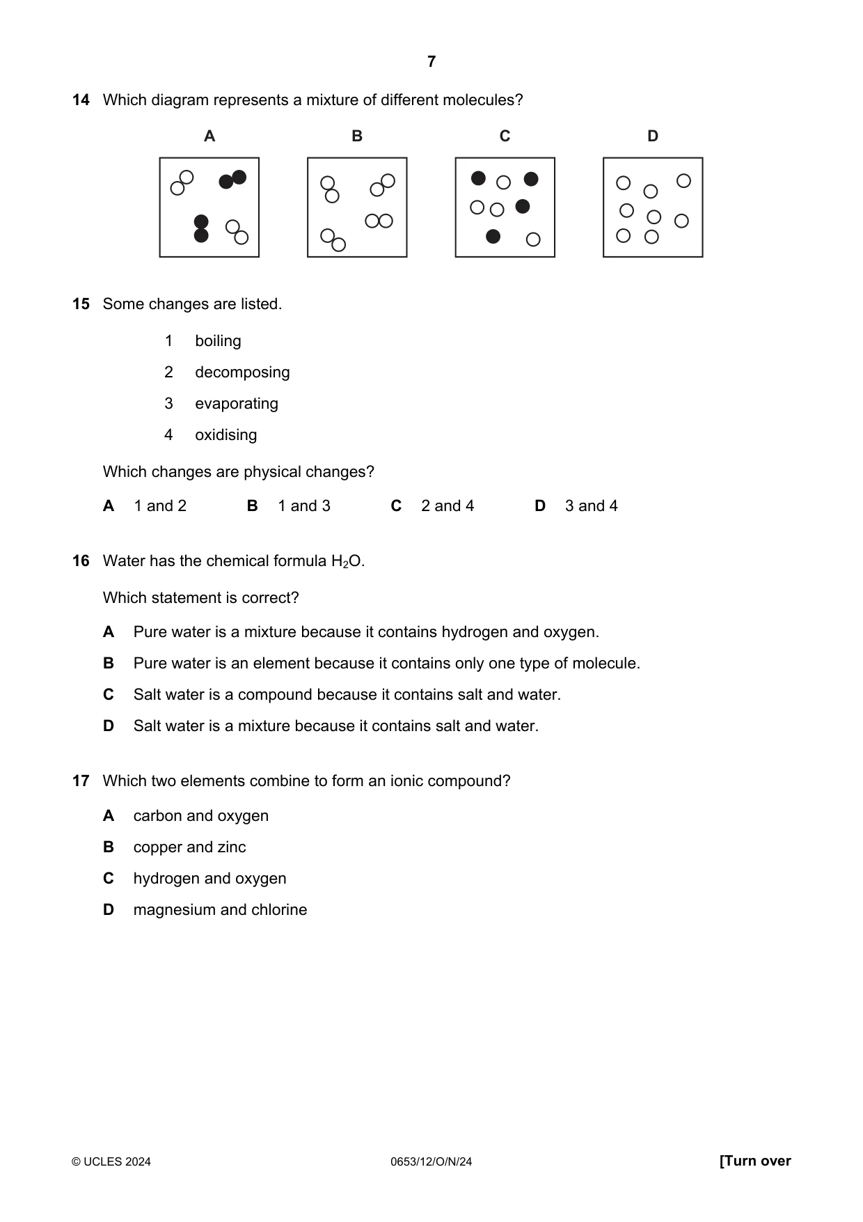 Cambridge IGCSE Science - Combined 0653 2024 Oct/Nov Paper 1 · Variant 2 question paper, page 7 of 16