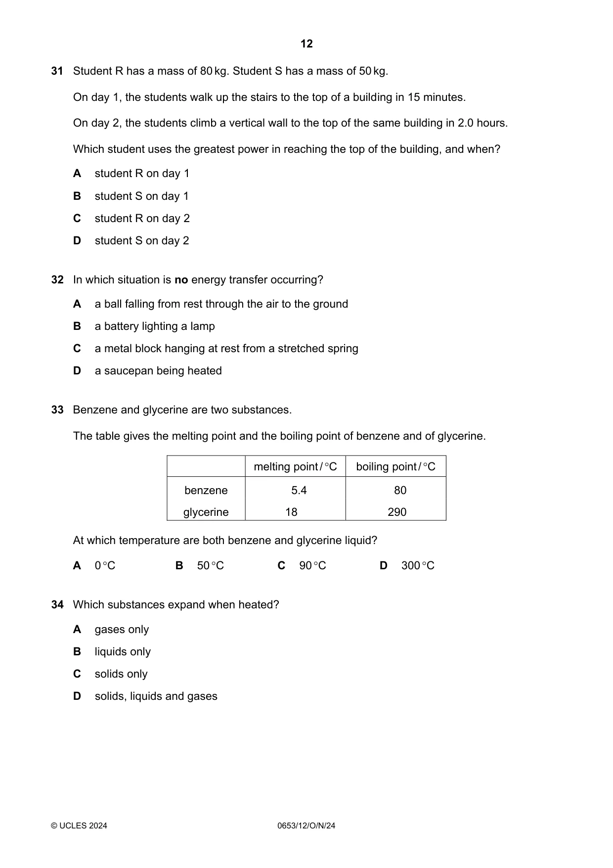 Cambridge IGCSE Science - Combined 0653 2024 Oct/Nov Paper 1 · Variant 2 question paper, page 12 of 16