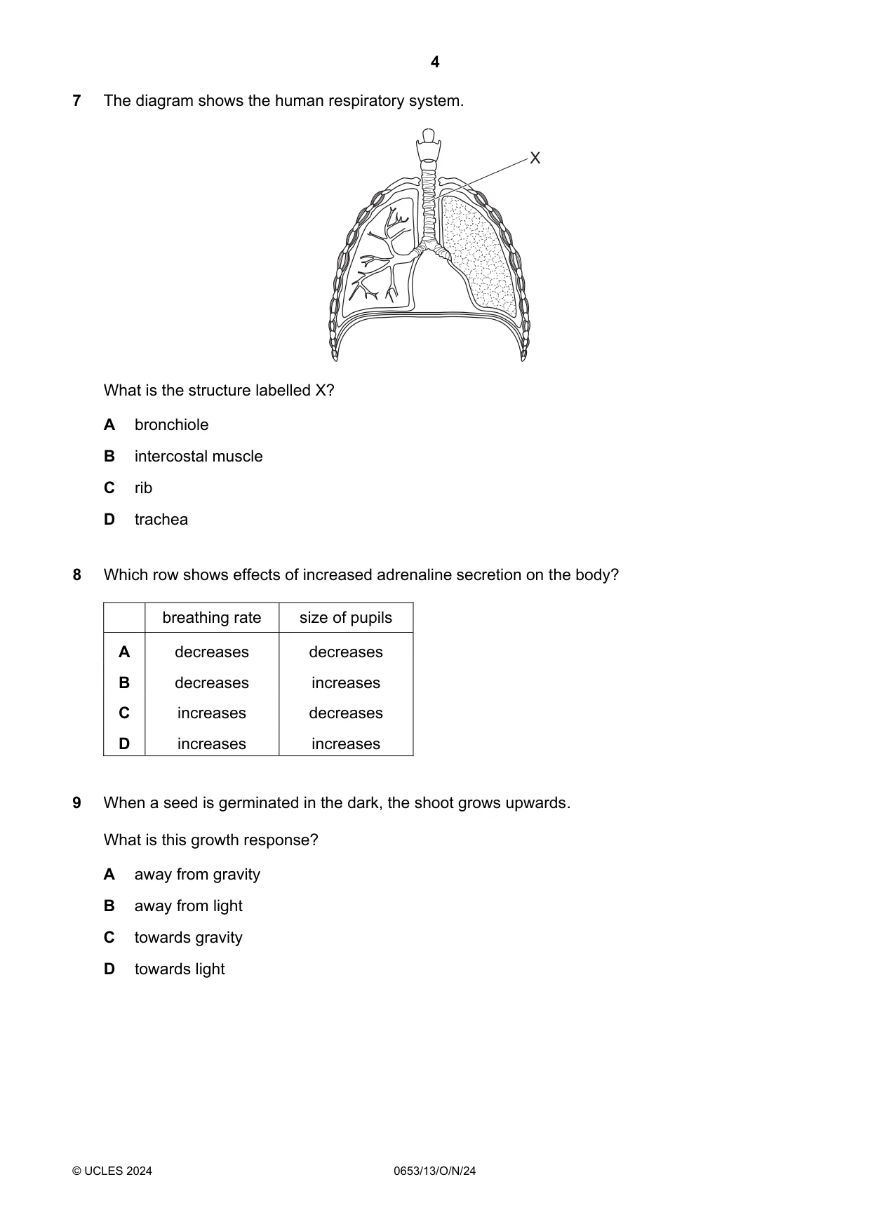 Cambridge IGCSE Science - Combined 0653 2024 Oct/Nov Paper 1 · Variant 3 question paper, page 4 of 16