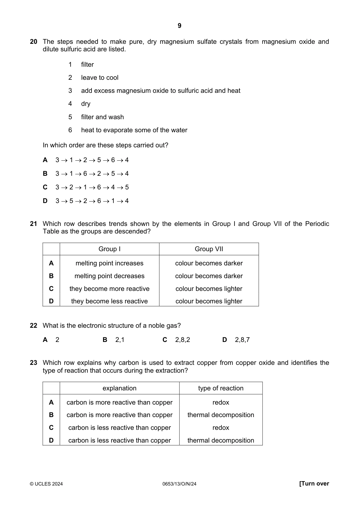 Cambridge IGCSE Science - Combined 0653 2024 Oct/Nov Paper 1 · Variant 3 question paper, page 9 of 16