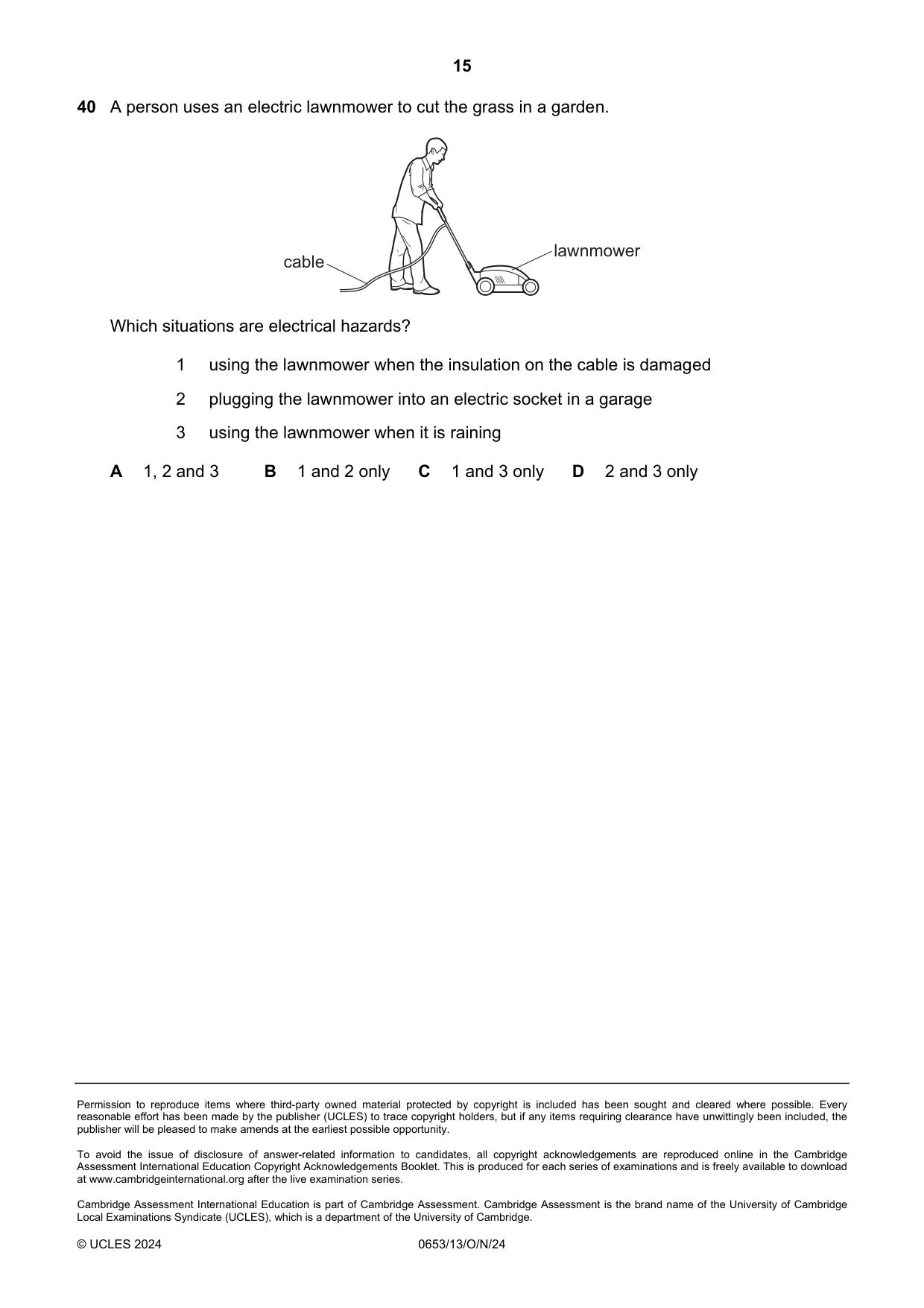 Cambridge IGCSE Science - Combined 0653 2024 Oct/Nov Paper 1 · Variant 3 question paper, page 15 of 16