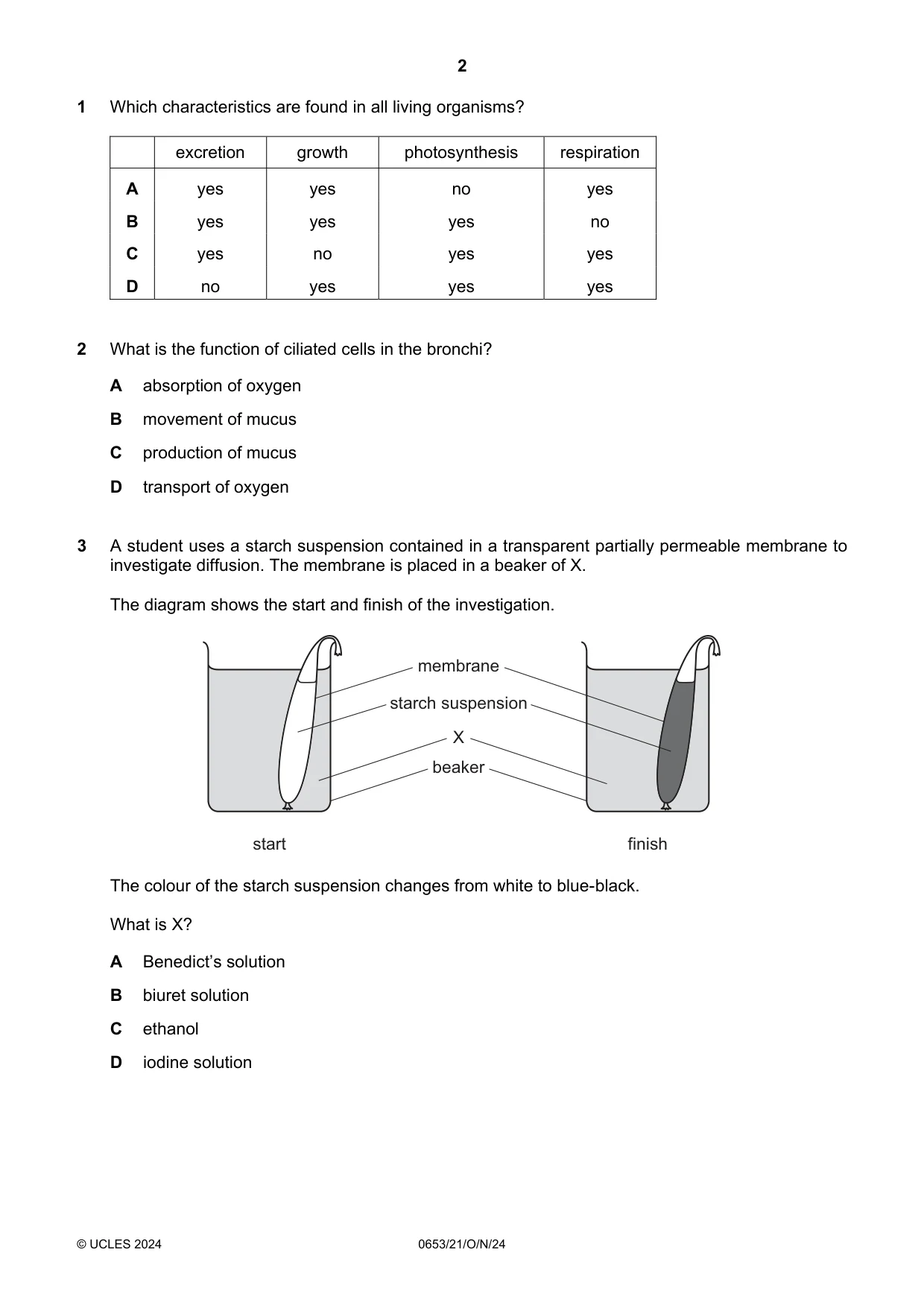 Cambridge IGCSE Science - Combined 0653 2024 Oct/Nov Paper 2 · Variant 1 question paper, page 2 of 16