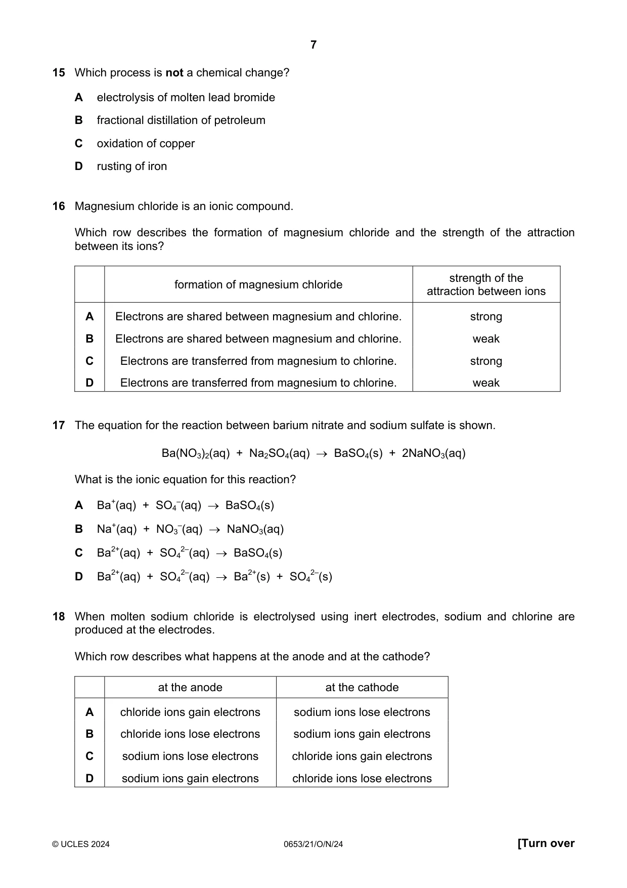 Cambridge IGCSE Science - Combined 0653 2024 Oct/Nov Paper 2 · Variant 1 question paper, page 7 of 16