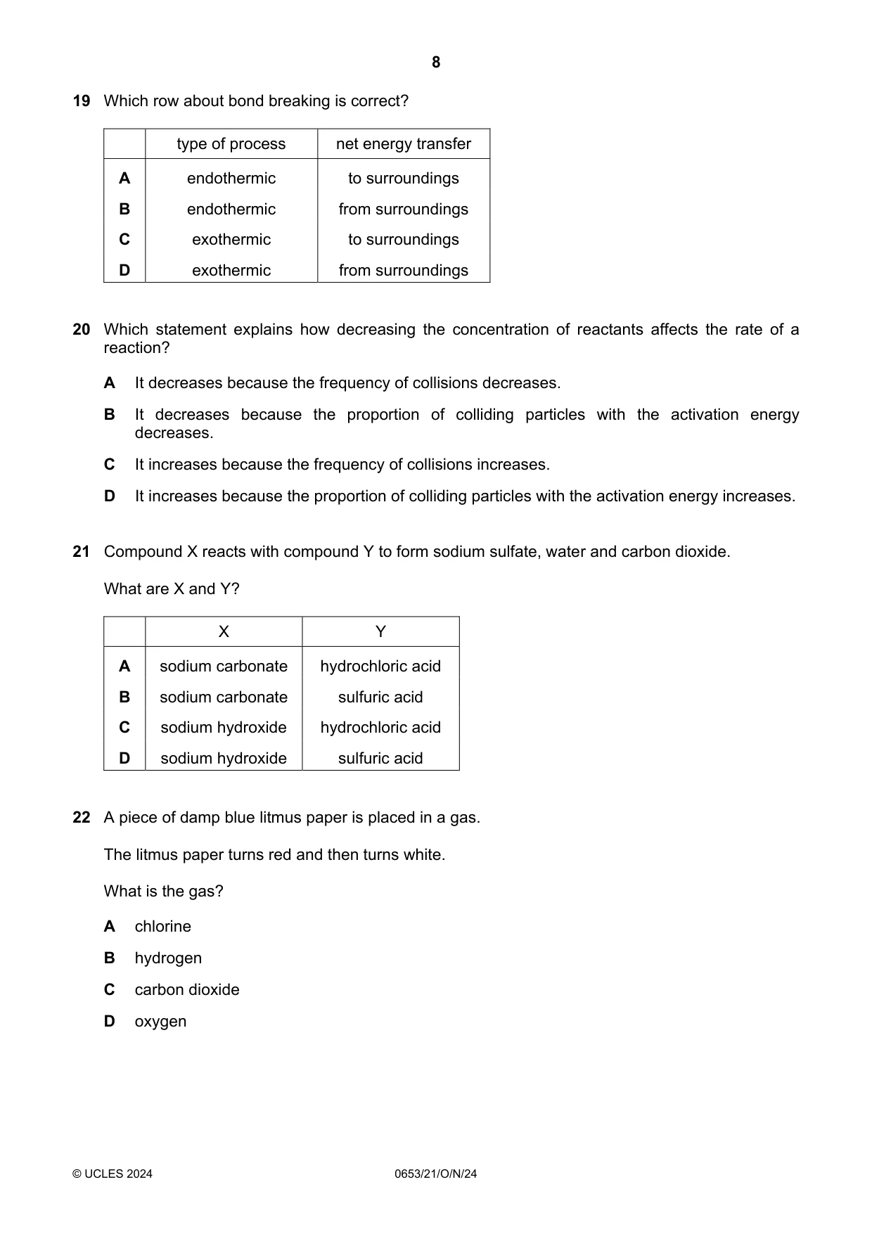Cambridge IGCSE Science - Combined 0653 2024 Oct/Nov Paper 2 · Variant 1 question paper, page 8 of 16