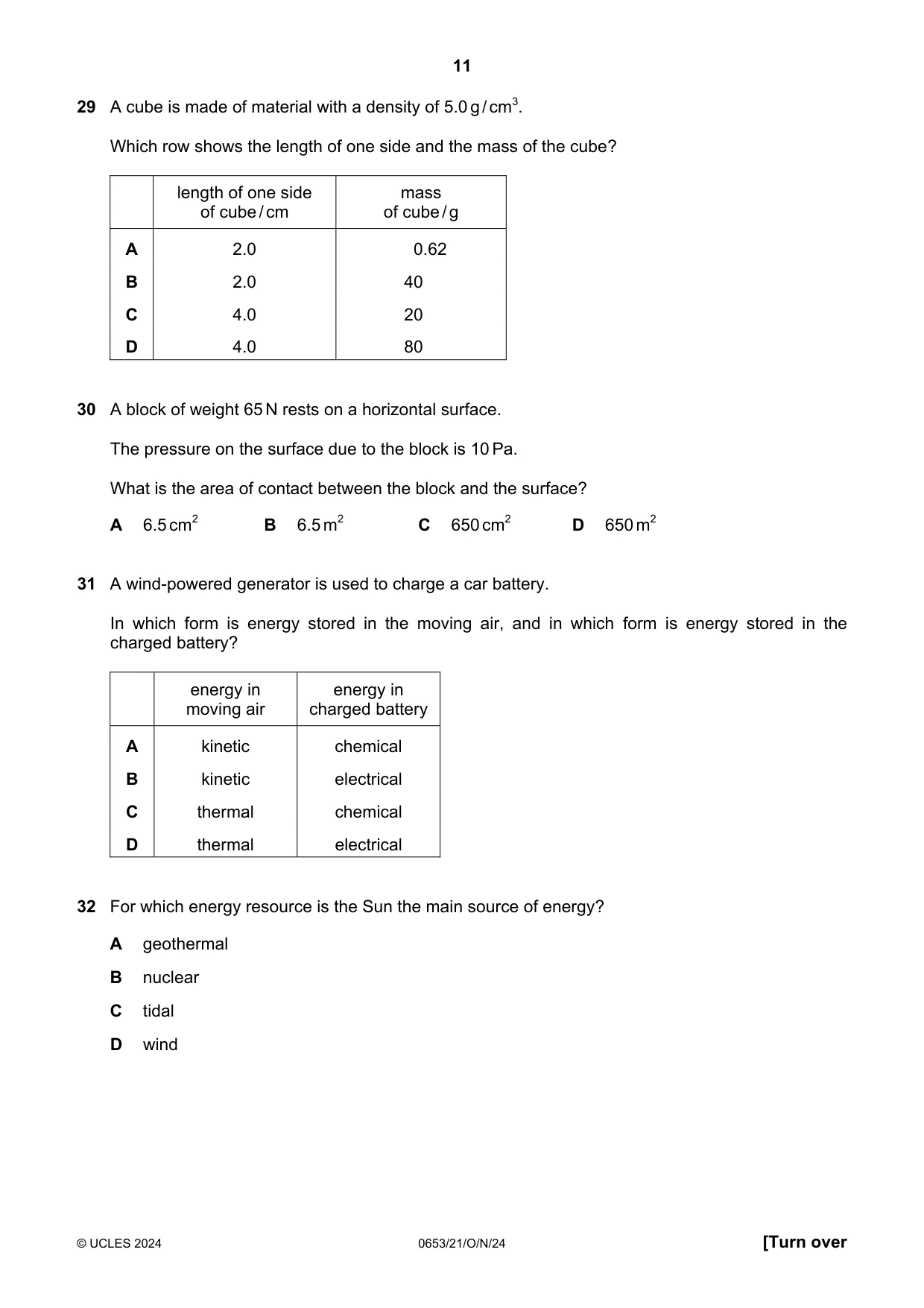 Cambridge IGCSE Science - Combined 0653 2024 Oct/Nov Paper 2 · Variant 1 question paper, page 11 of 16