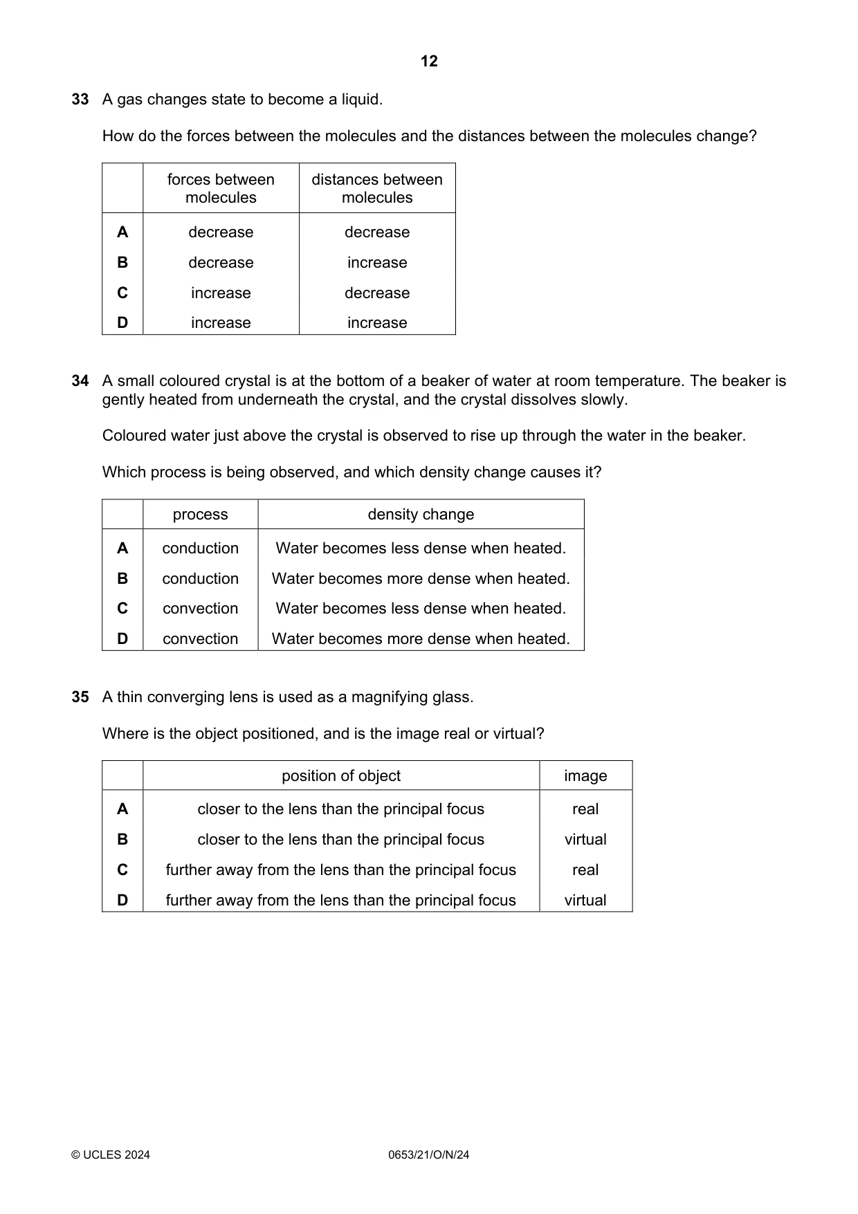 Cambridge IGCSE Science - Combined 0653 2024 Oct/Nov Paper 2 · Variant 1 question paper, page 12 of 16