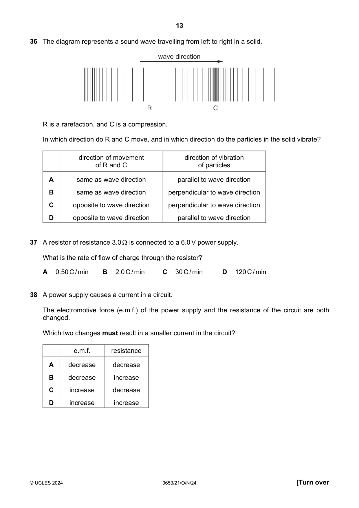 Cambridge IGCSE Science - Combined 0653 2024 Oct/Nov Paper 2 · Variant 1 question paper, page 13 of 16