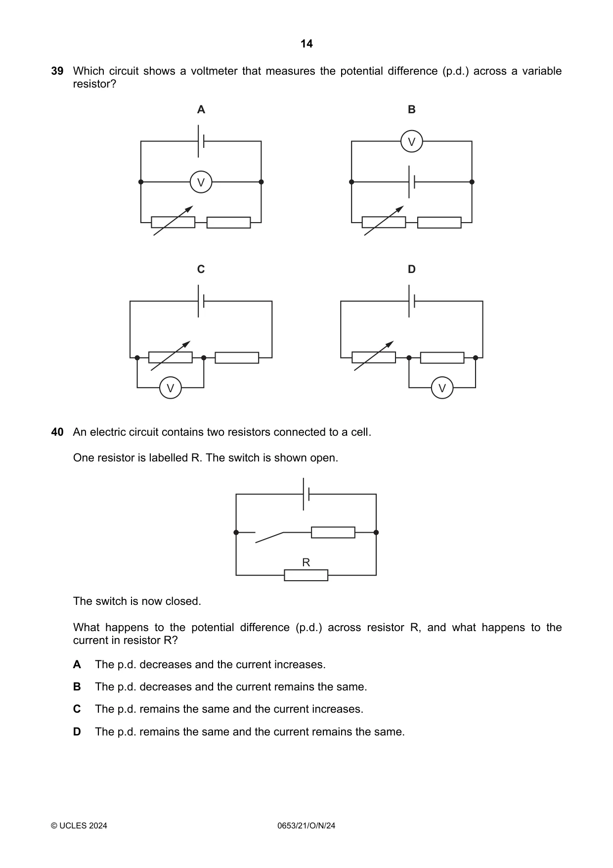 Cambridge IGCSE Science - Combined 0653 2024 Oct/Nov Paper 2 · Variant 1 question paper, page 14 of 16