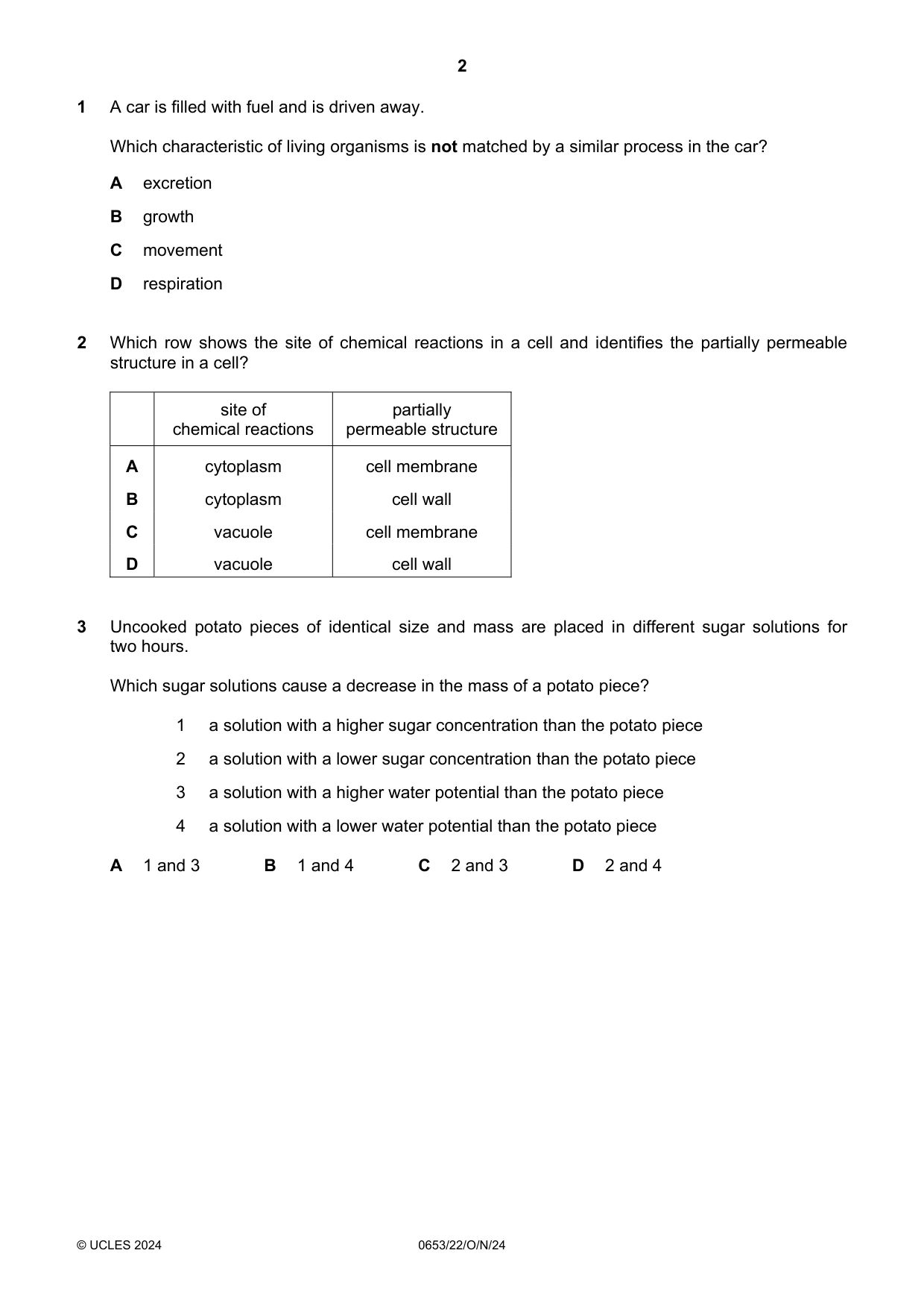 Cambridge IGCSE Science - Combined 0653 2024 Oct/Nov Paper 2 · Variant 2 question paper, page 2 of 16