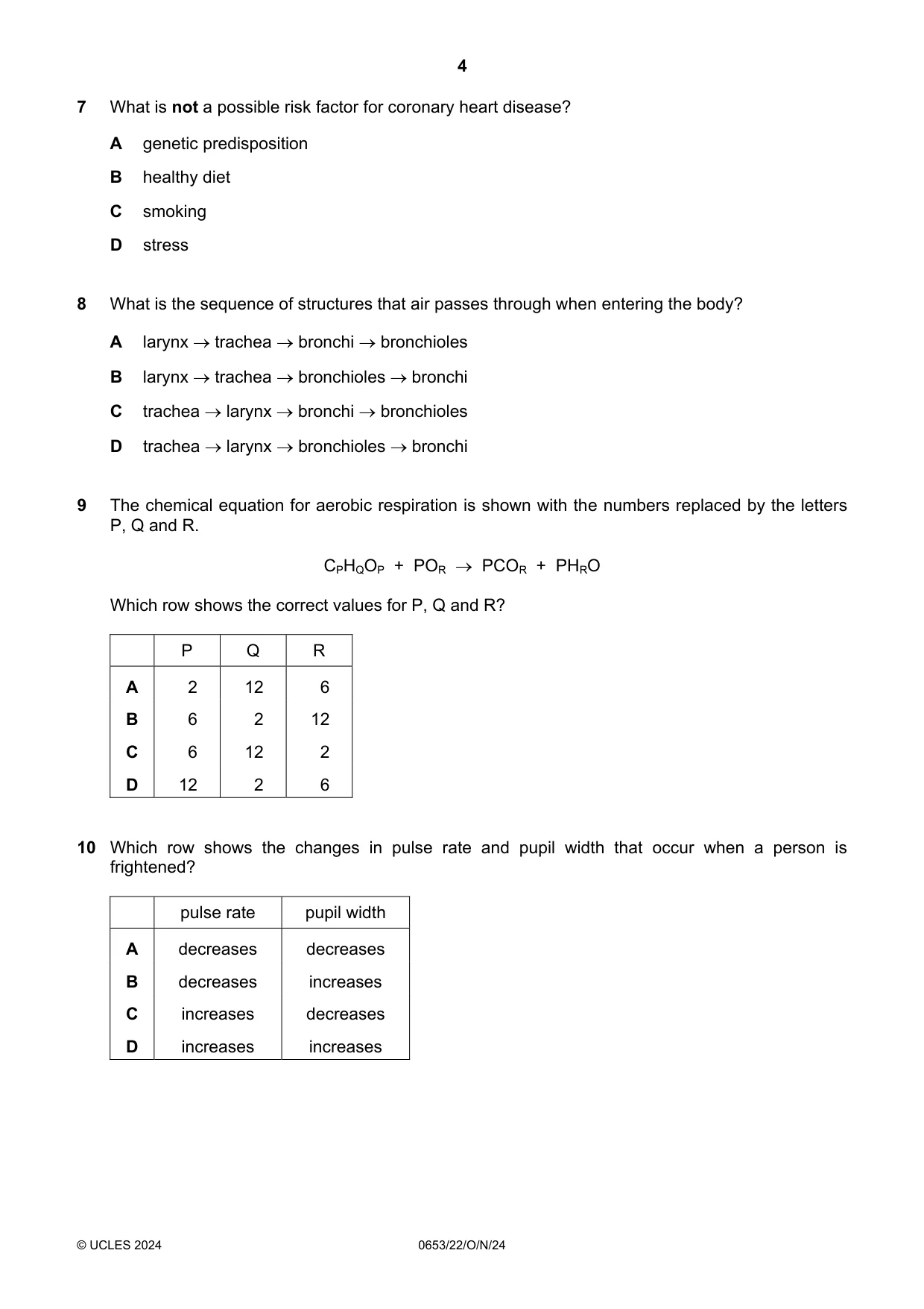 Cambridge IGCSE Science - Combined 0653 2024 Oct/Nov Paper 2 · Variant 2 question paper, page 4 of 16