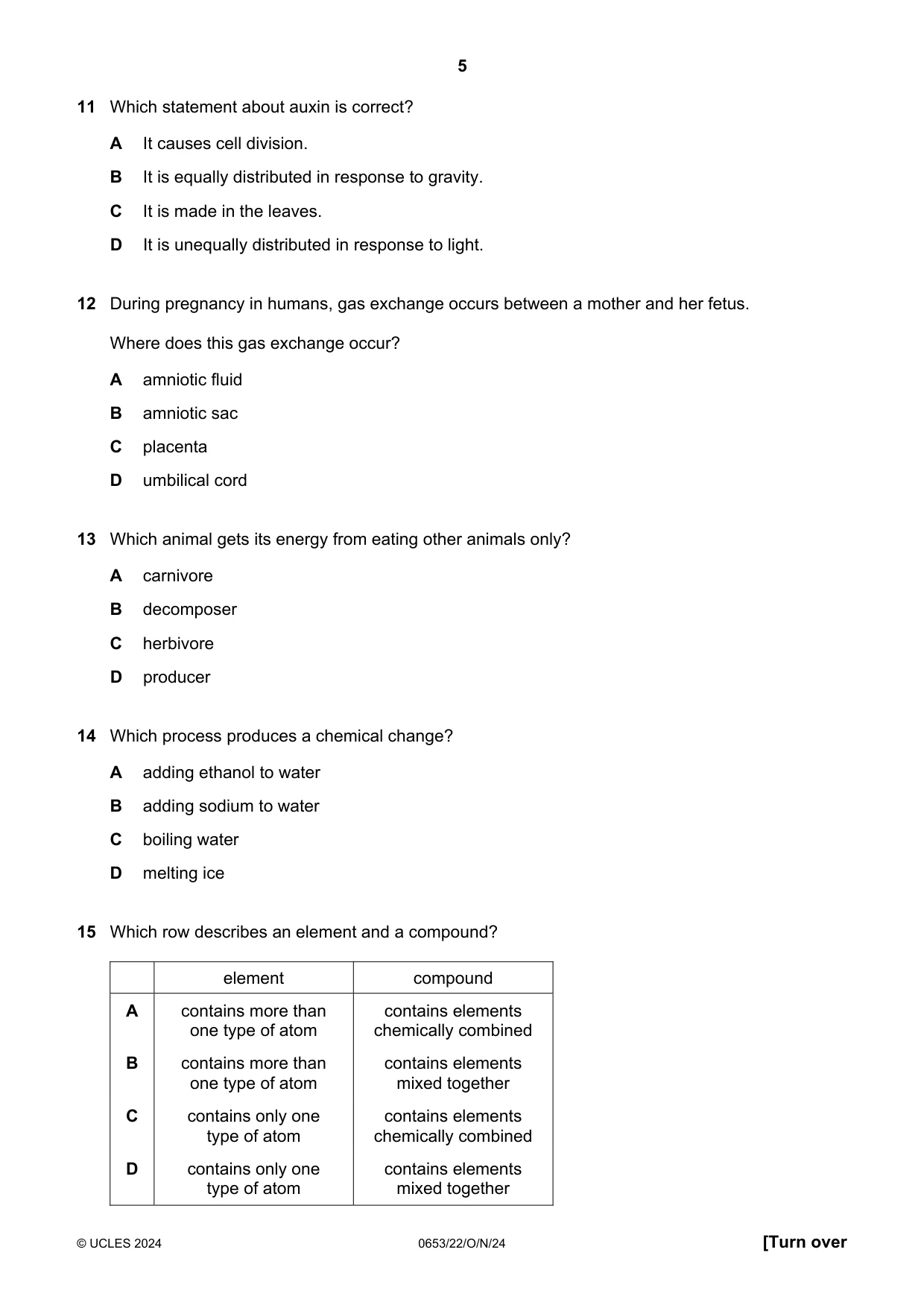 Cambridge IGCSE Science - Combined 0653 2024 Oct/Nov Paper 2 · Variant 2 question paper, page 5 of 16