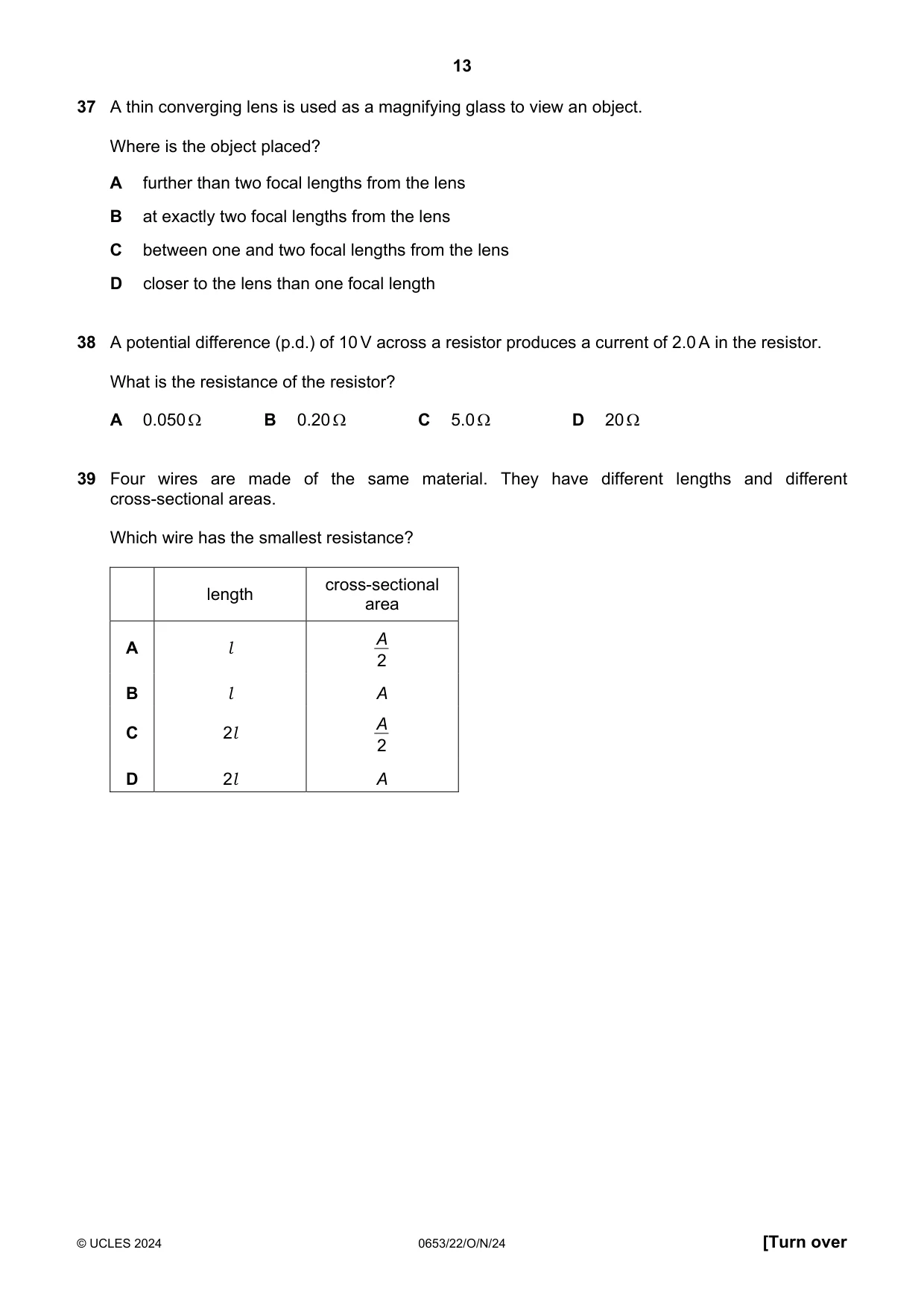 Cambridge IGCSE Science - Combined 0653 2024 Oct/Nov Paper 2 · Variant 2 question paper, page 13 of 16