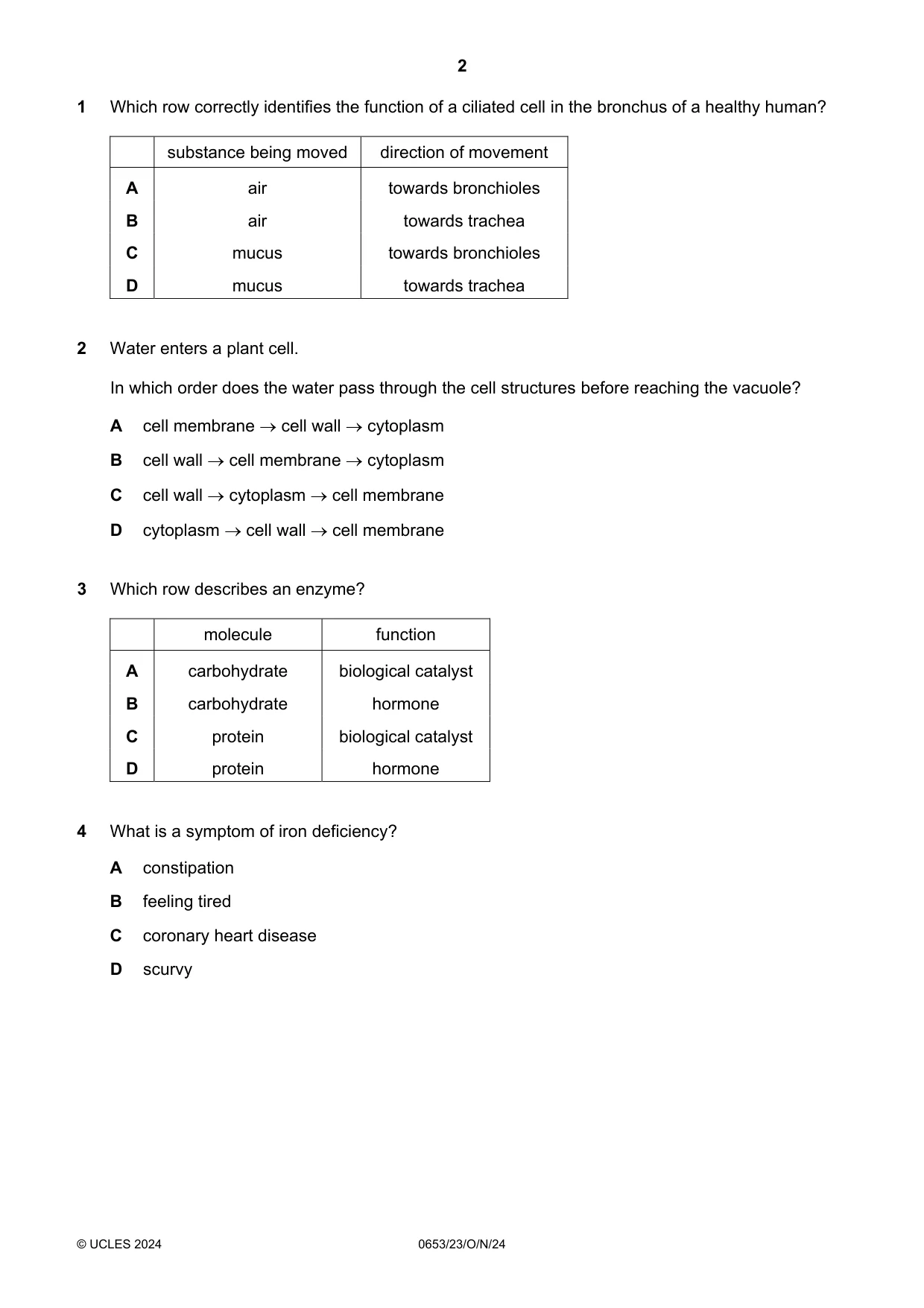Cambridge IGCSE Science - Combined 0653 2024 Oct/Nov Paper 2 · Variant 3 question paper, page 2 of 16