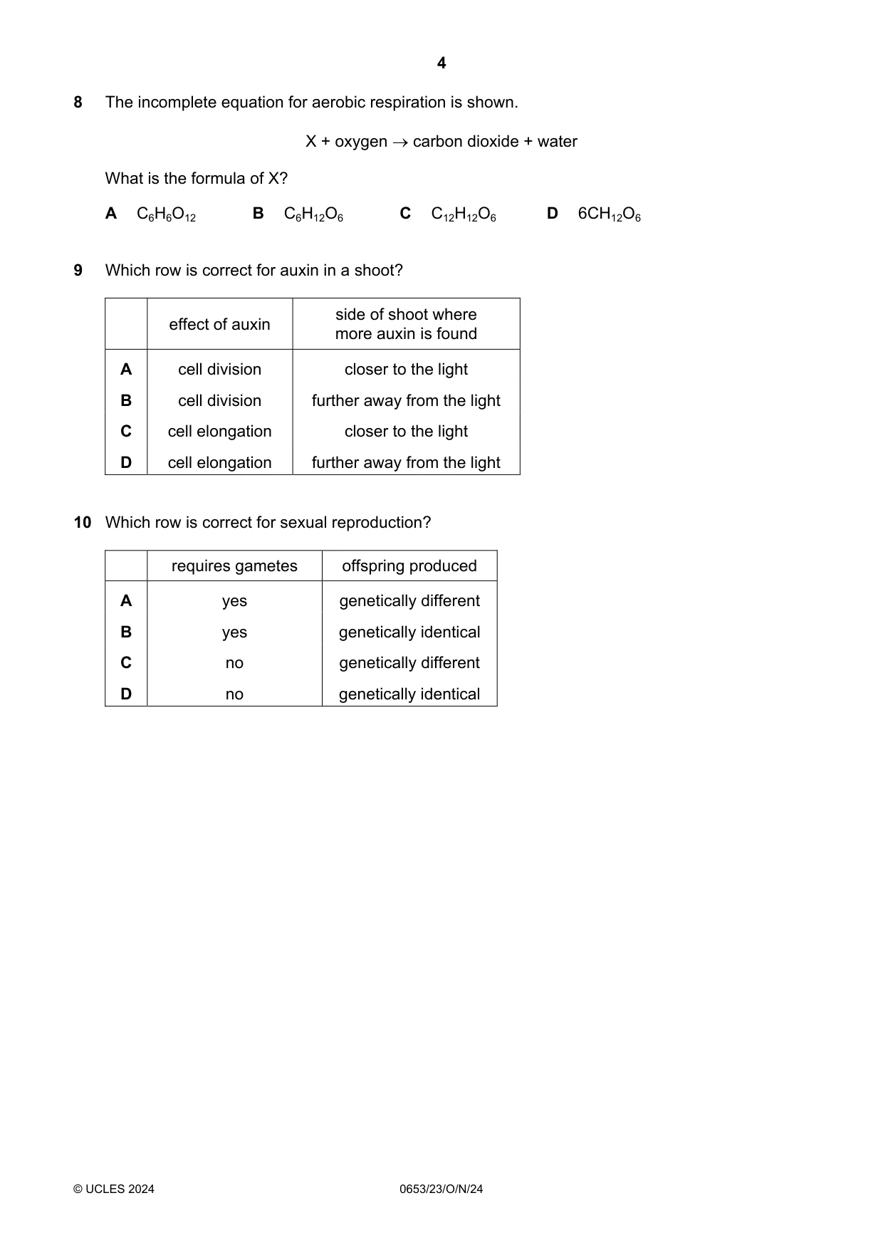 Cambridge IGCSE Science - Combined 0653 2024 Oct/Nov Paper 2 · Variant 3 question paper, page 4 of 16