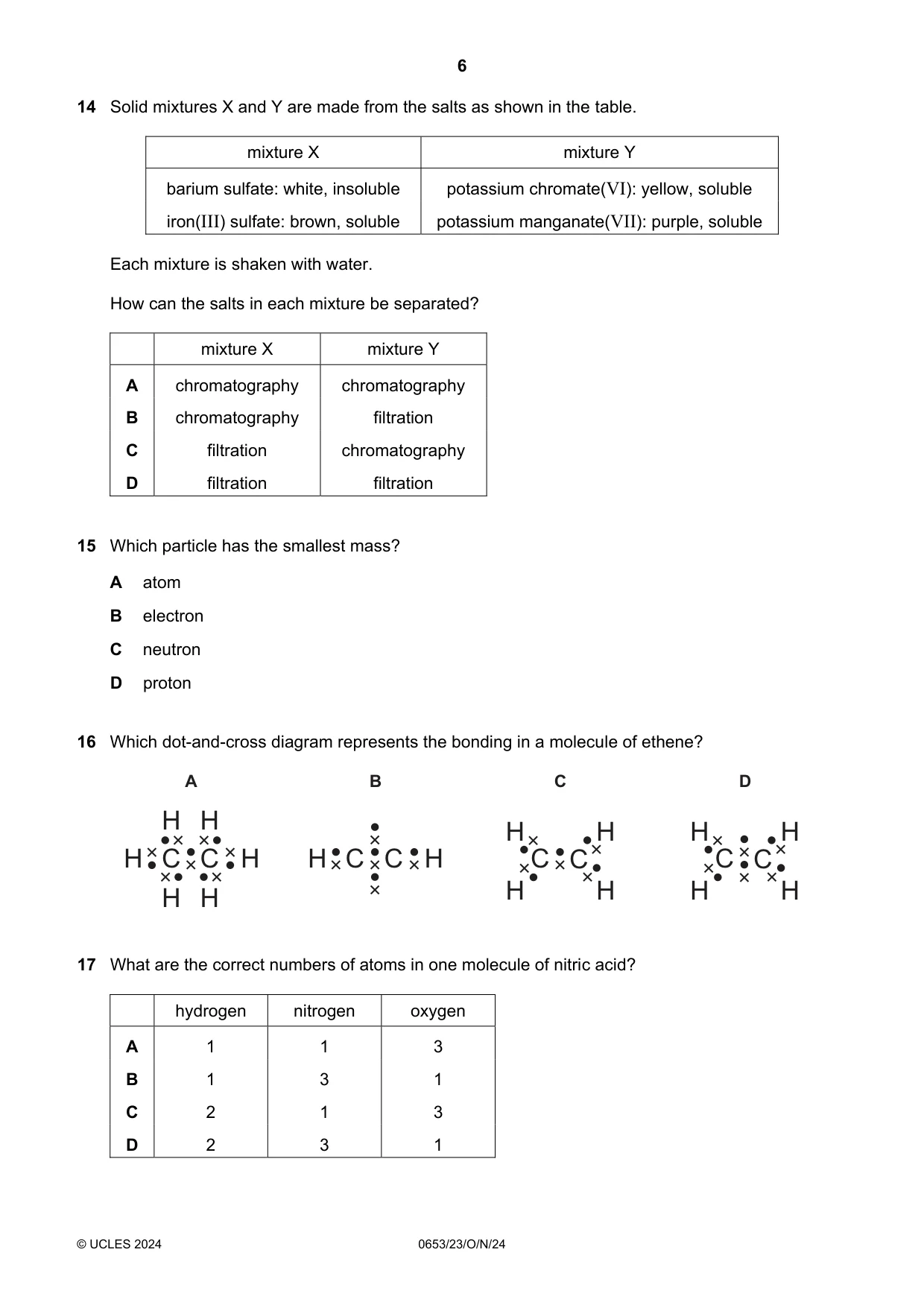 Cambridge IGCSE Science - Combined 0653 2024 Oct/Nov Paper 2 · Variant 3 question paper, page 6 of 16