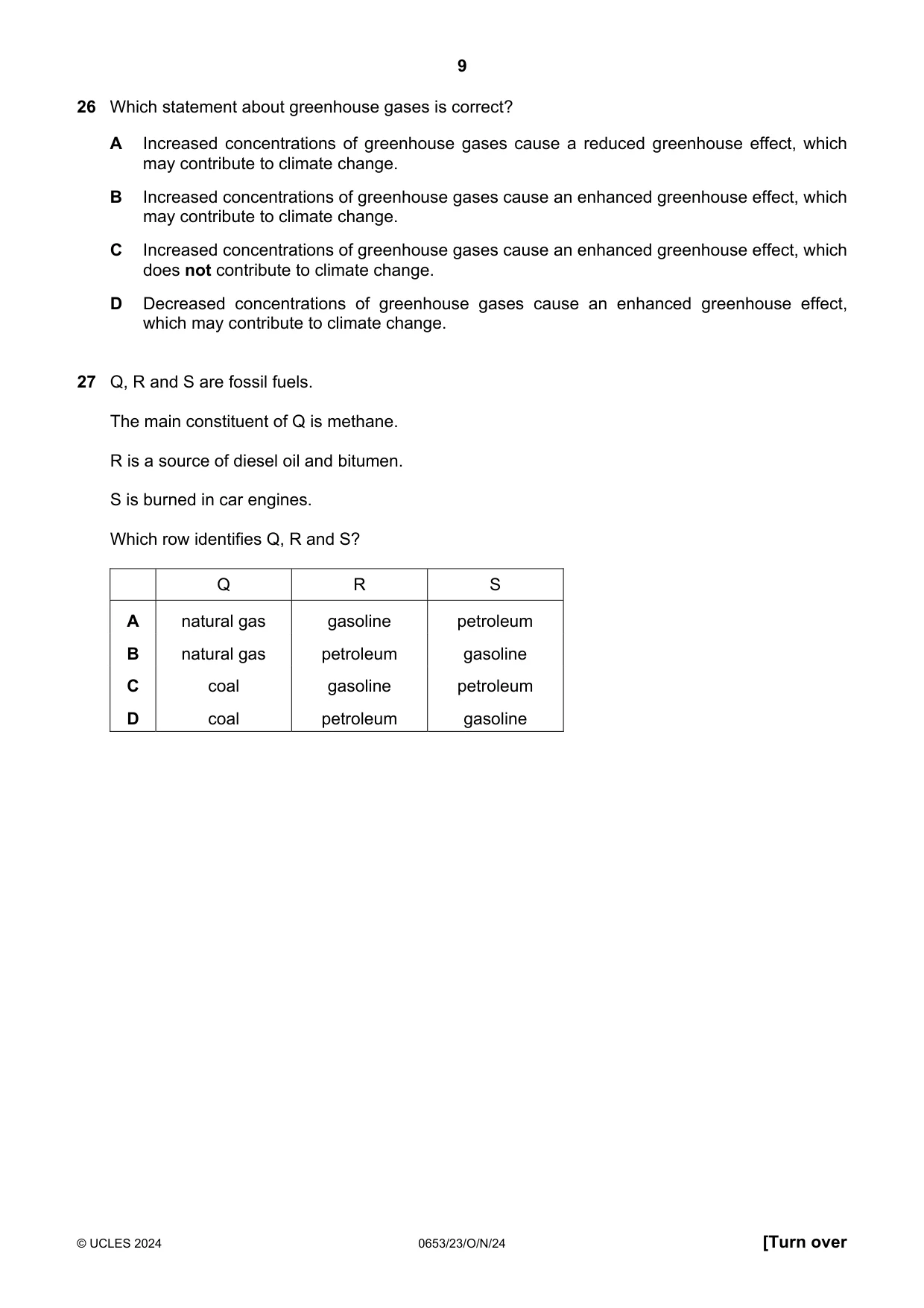 Cambridge IGCSE Science - Combined 0653 2024 Oct/Nov Paper 2 · Variant 3 question paper, page 9 of 16