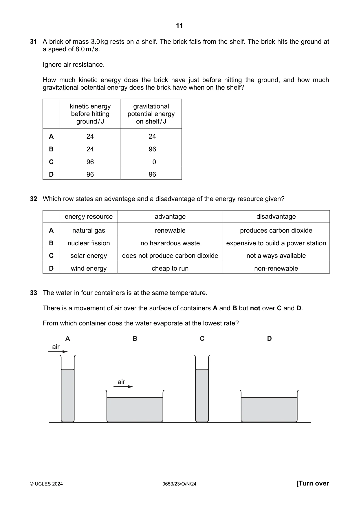 Cambridge IGCSE Science - Combined 0653 2024 Oct/Nov Paper 2 · Variant 3 question paper, page 11 of 16