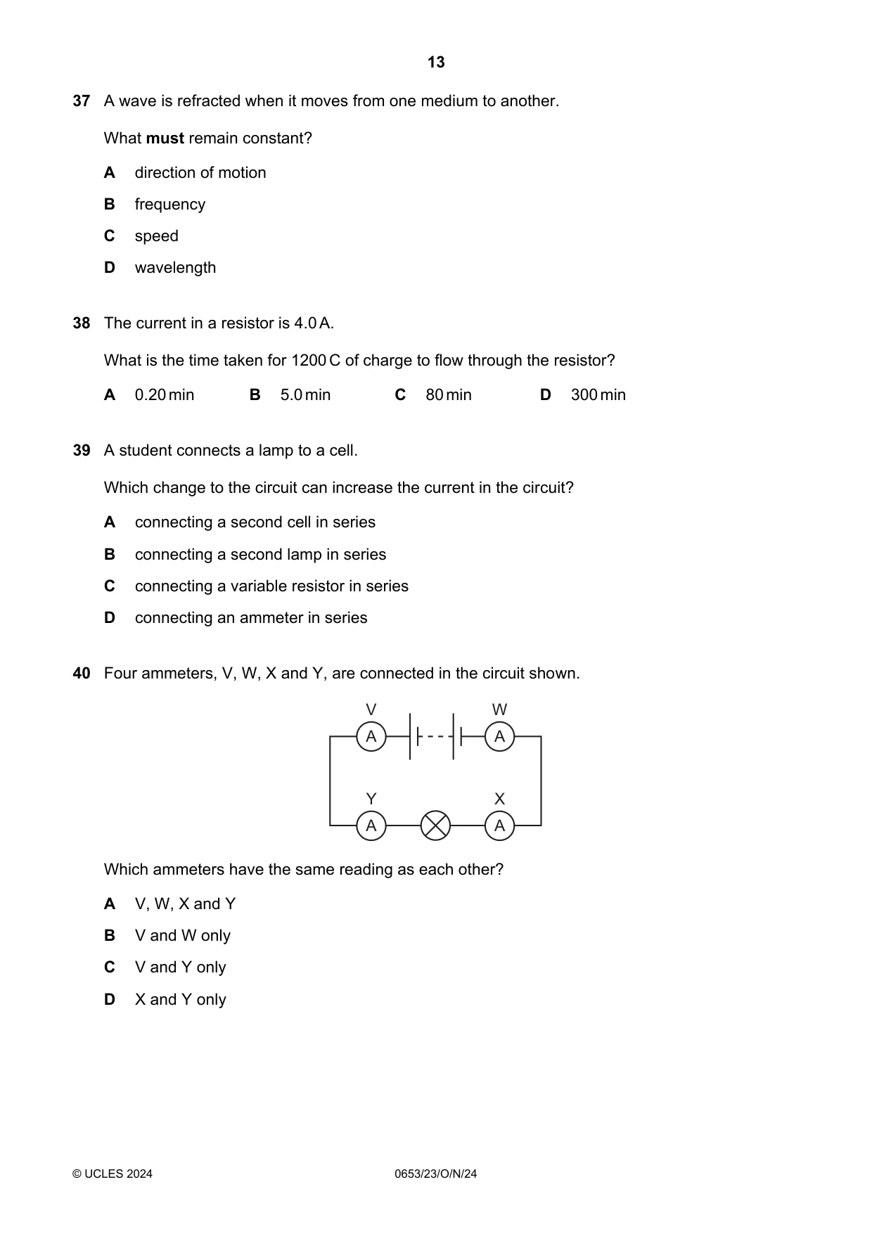 Cambridge IGCSE Science - Combined 0653 2024 Oct/Nov Paper 2 · Variant 3 question paper, page 13 of 16