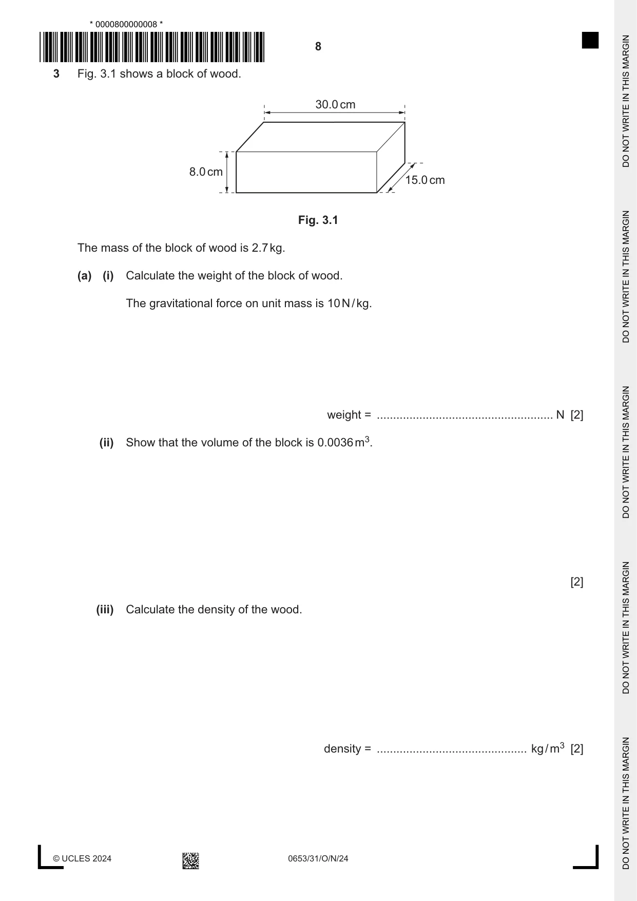 Cambridge IGCSE Science - Combined 0653 2024 Oct/Nov Paper 3 · Variant 1 question paper, page 8 of 24