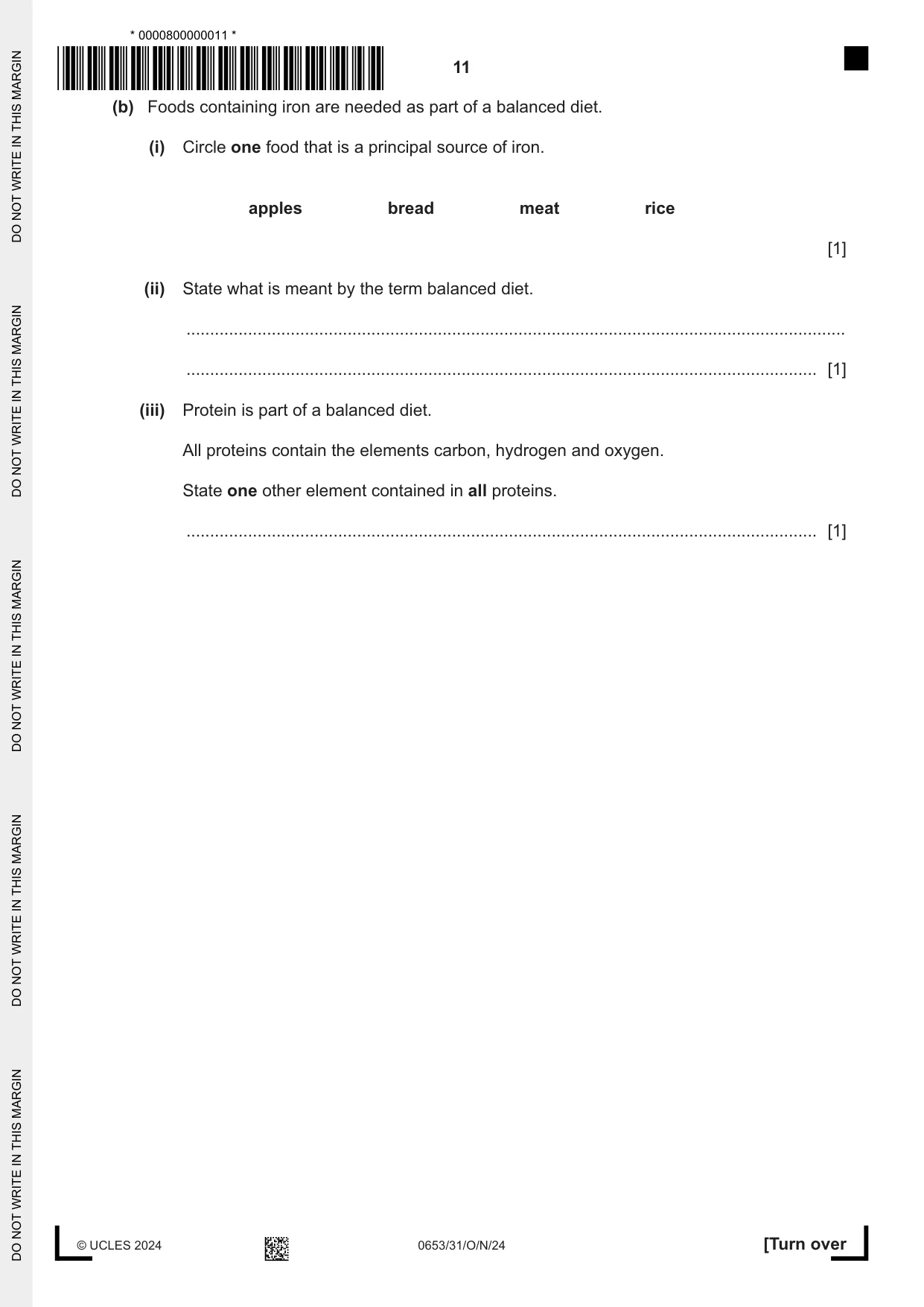 Cambridge IGCSE Science - Combined 0653 2024 Oct/Nov Paper 3 · Variant 1 question paper, page 11 of 24