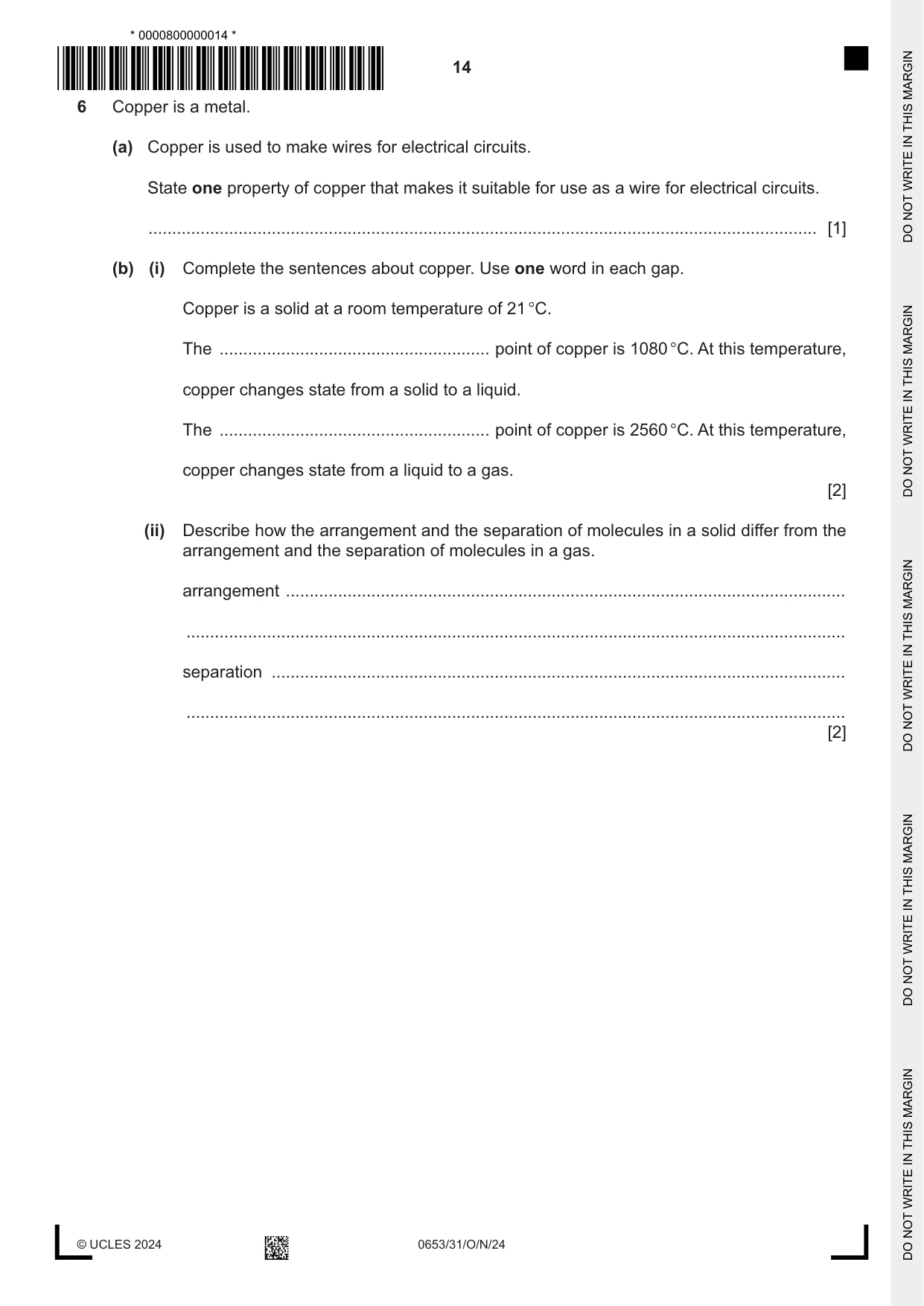 Cambridge IGCSE Science - Combined 0653 2024 Oct/Nov Paper 3 · Variant 1 question paper, page 14 of 24