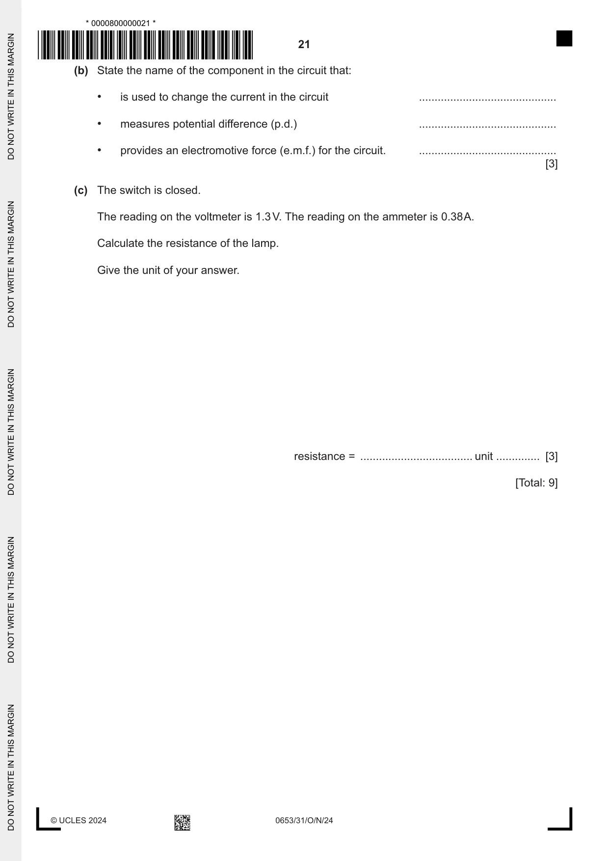 Cambridge IGCSE Science - Combined 0653 2024 Oct/Nov Paper 3 · Variant 1 question paper, page 21 of 24
