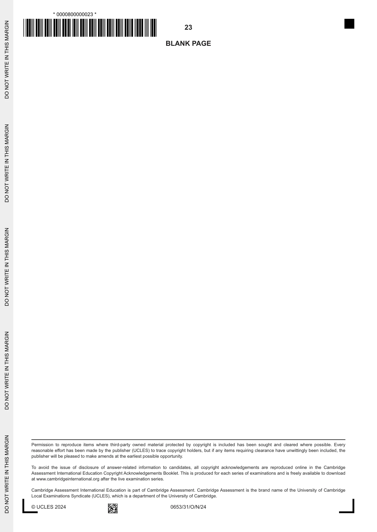 Cambridge IGCSE Science - Combined 0653 2024 Oct/Nov Paper 3 · Variant 1 question paper, page 23 of 24
